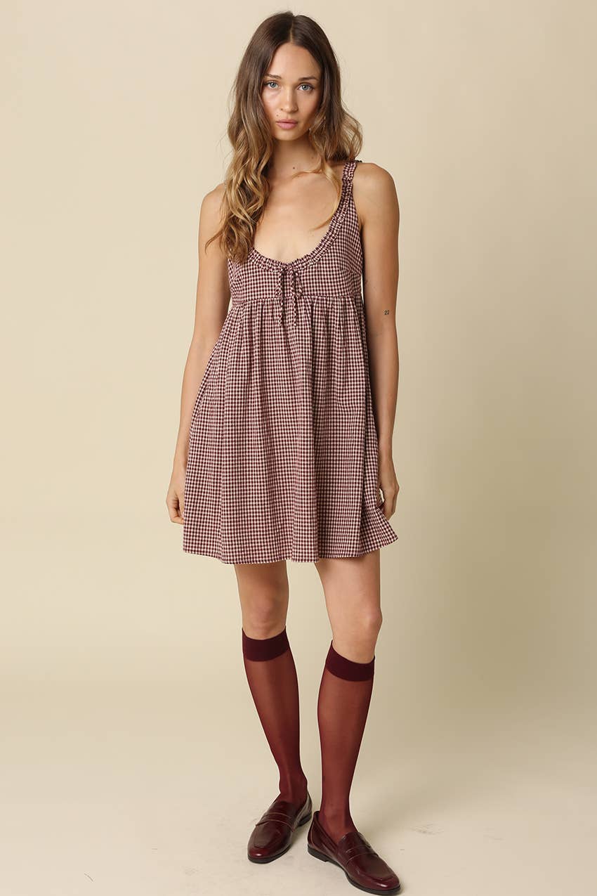Camilla Gingham Mini Dress in Black