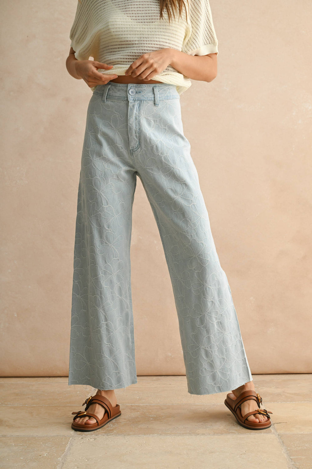 Petal Stitch Light Wash Denim Pants