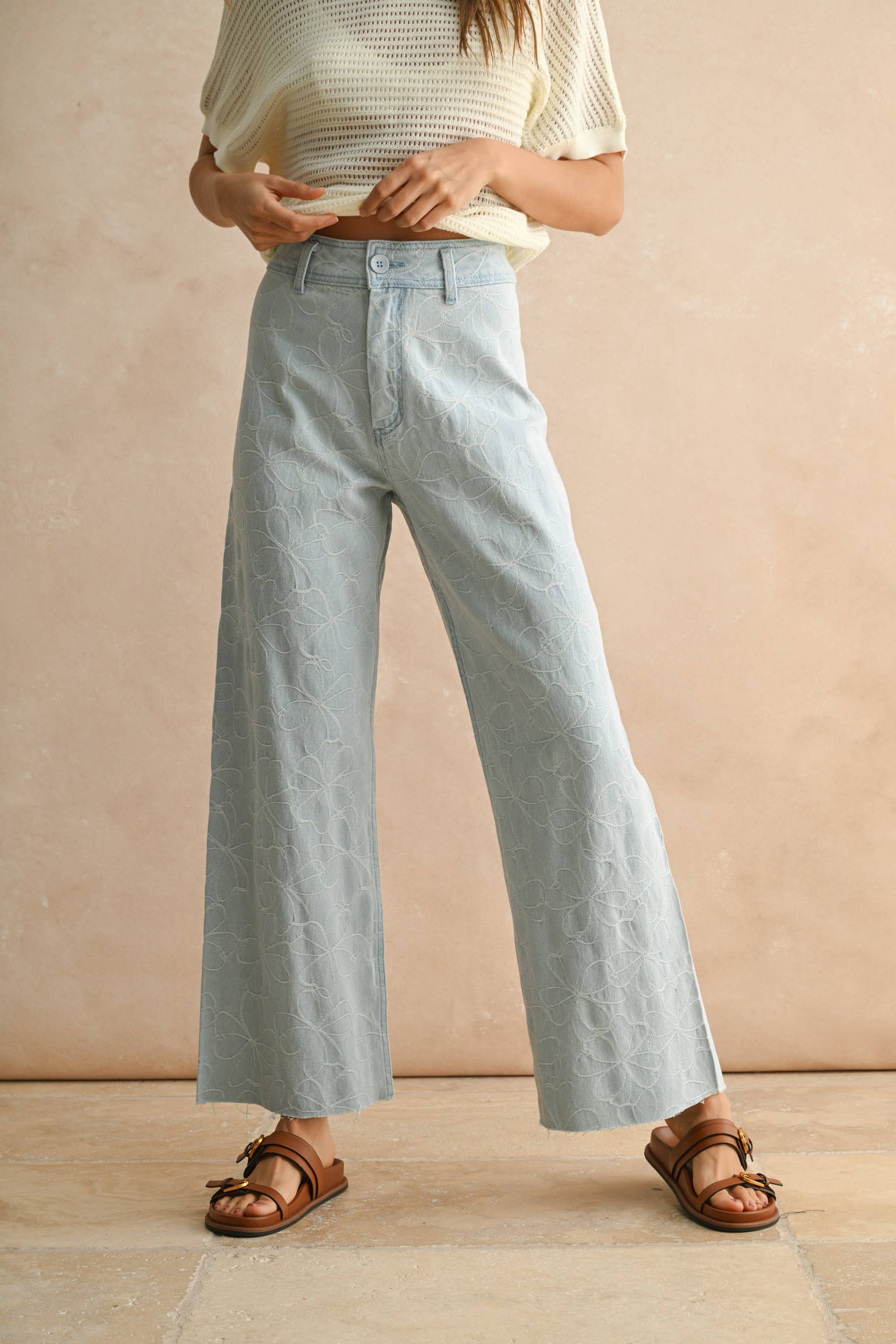 Petal Stitch Light Wash Denim Pants