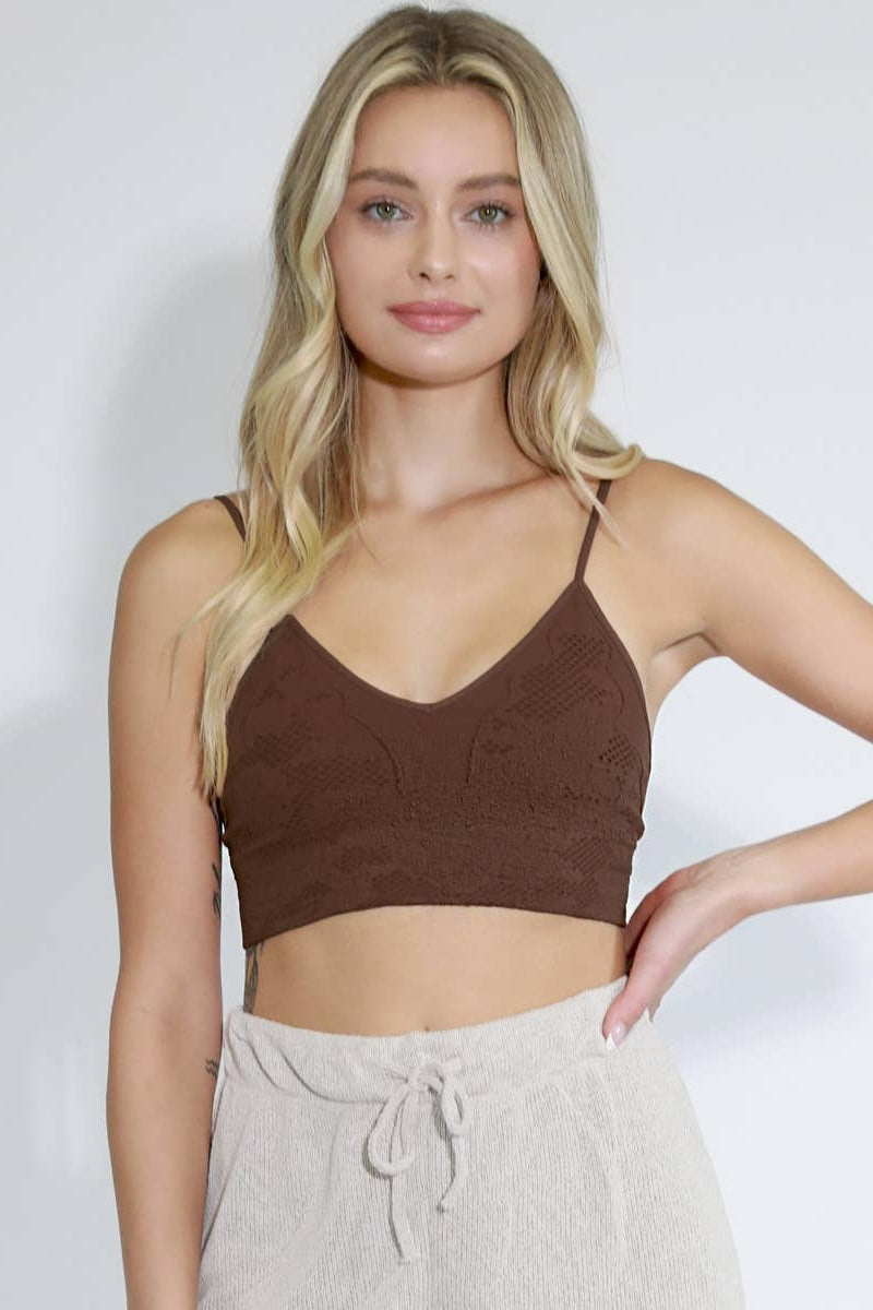 Lace Embroidered Bralette in Chocolate