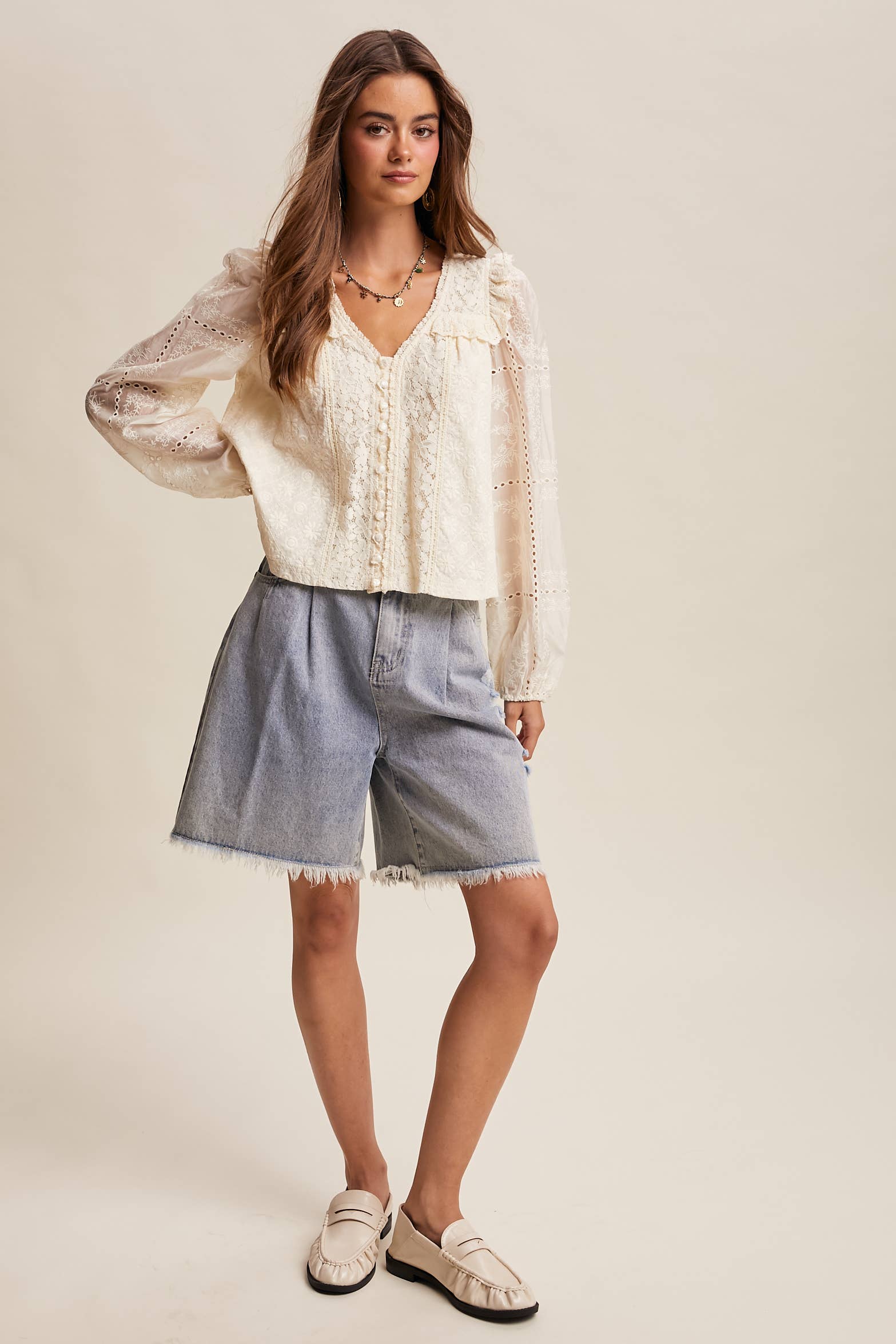Evangeline Lace Button Blouse