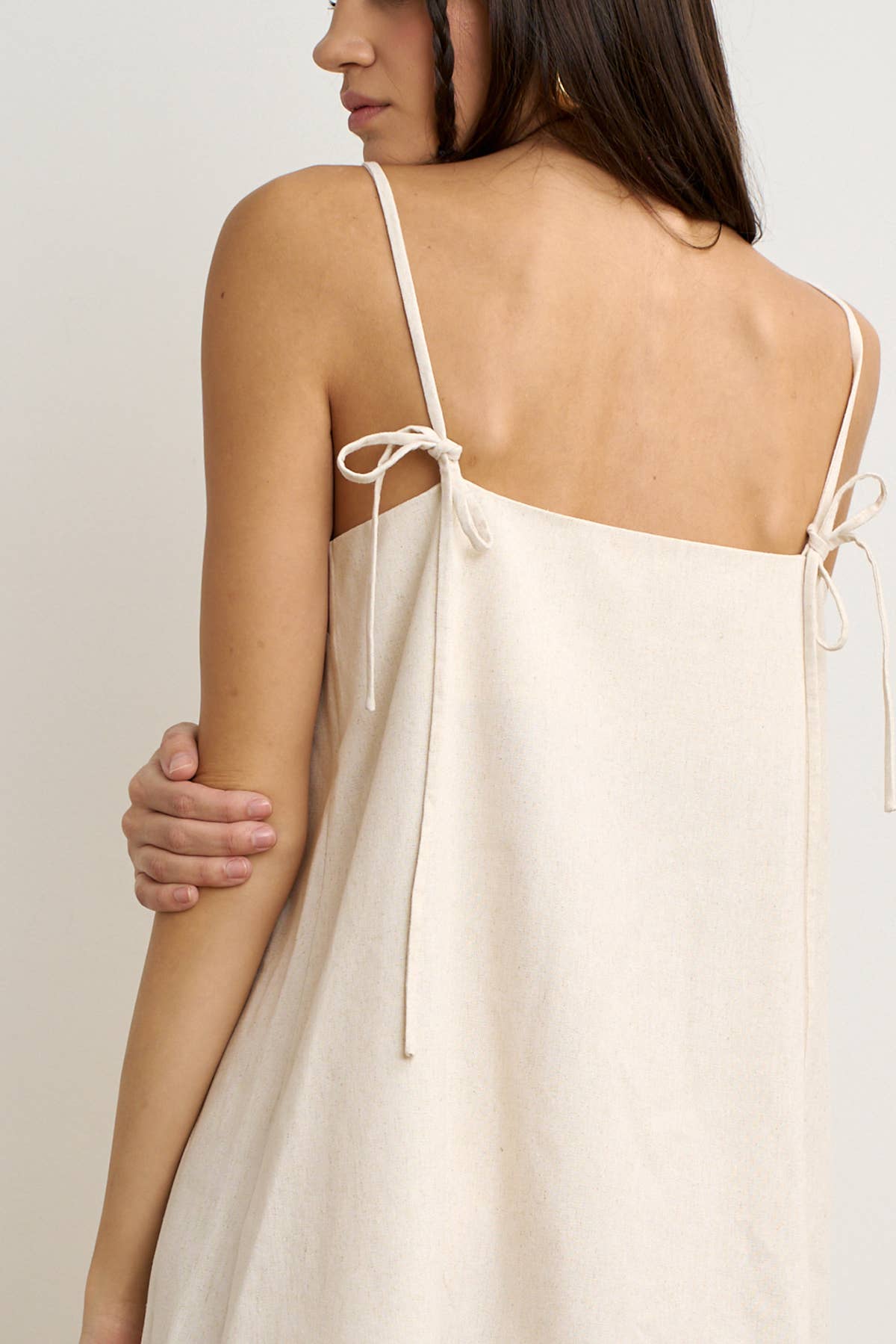 Coastal Linen Tie-Back Mini Dress in Oat
