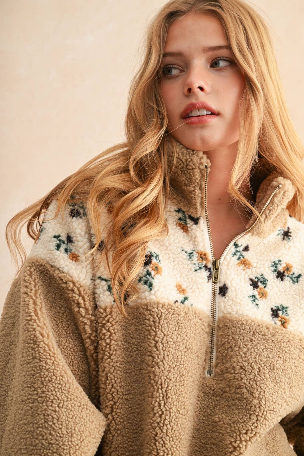 Floral Cozy Half Zip Sherpa