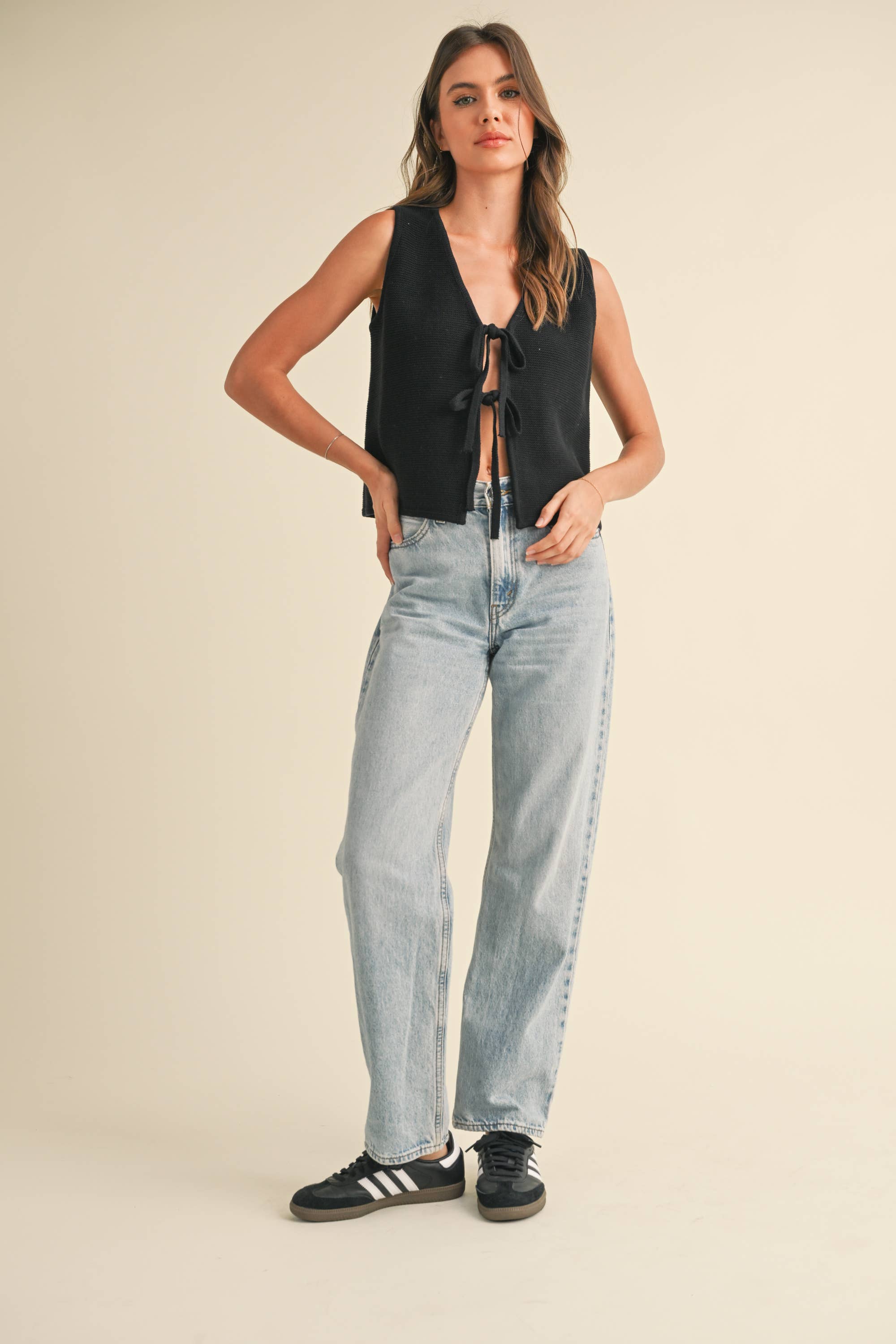 Delilah Tie Front Top in Black