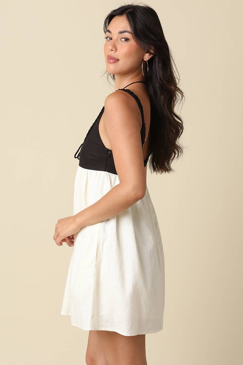 Kamari Contrast Mini Dress in Black & Cream