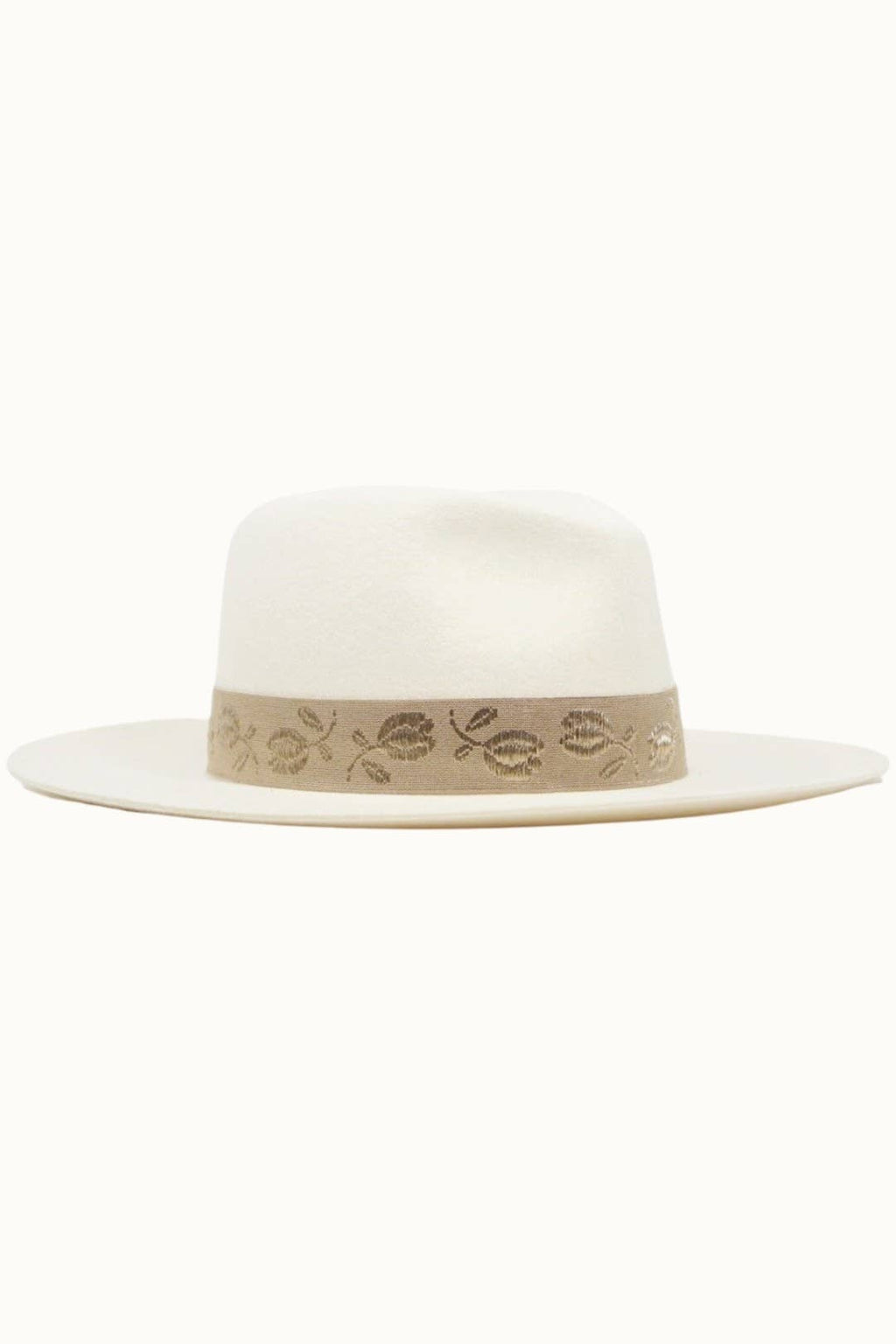 Floral Banded Wool Felt Rancher in Ivory