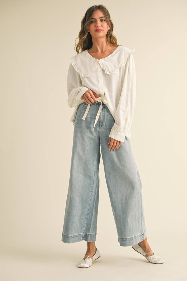 Salt Sky Tie-Front Denim Pants