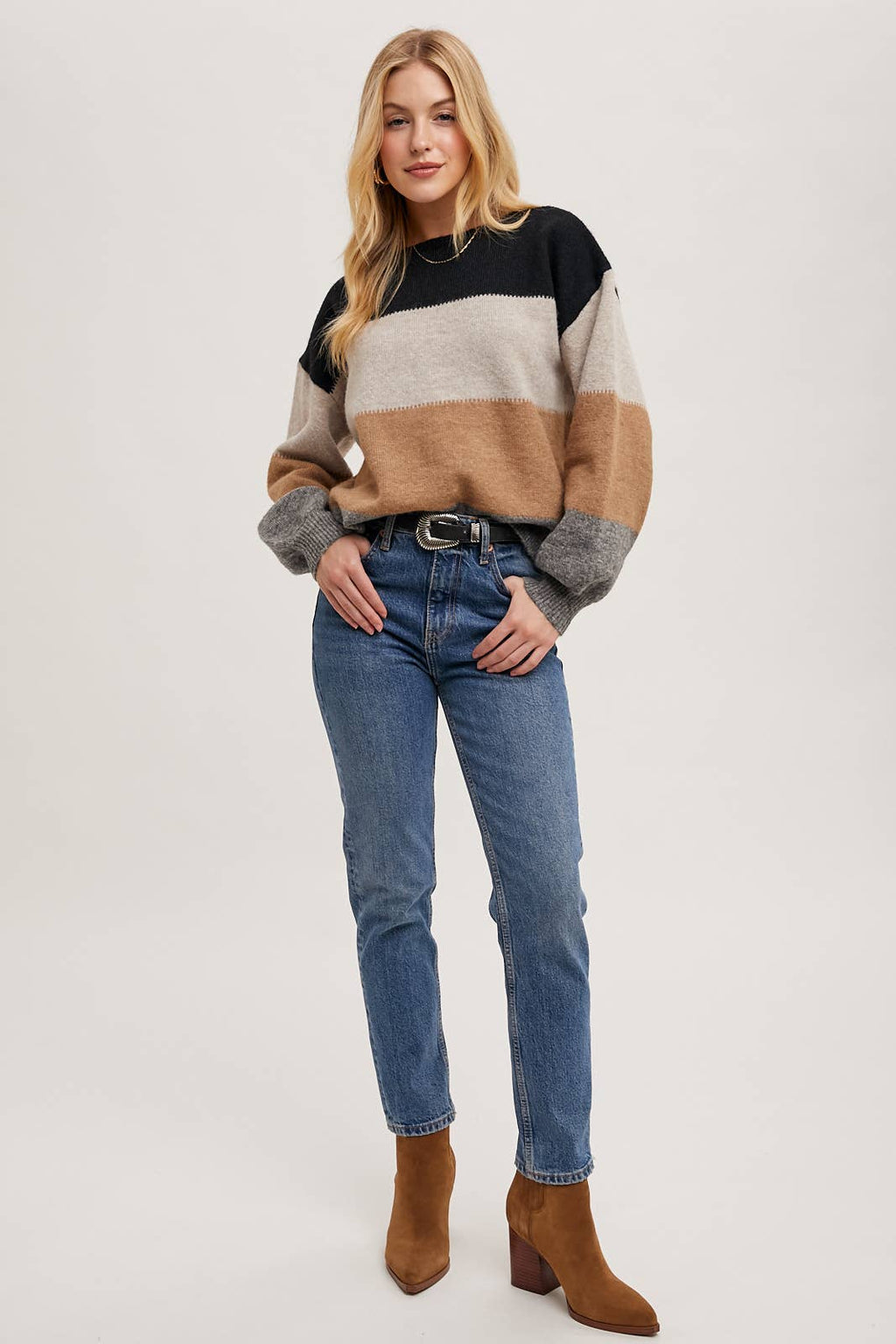 Chelise Color Block Sweater in Black