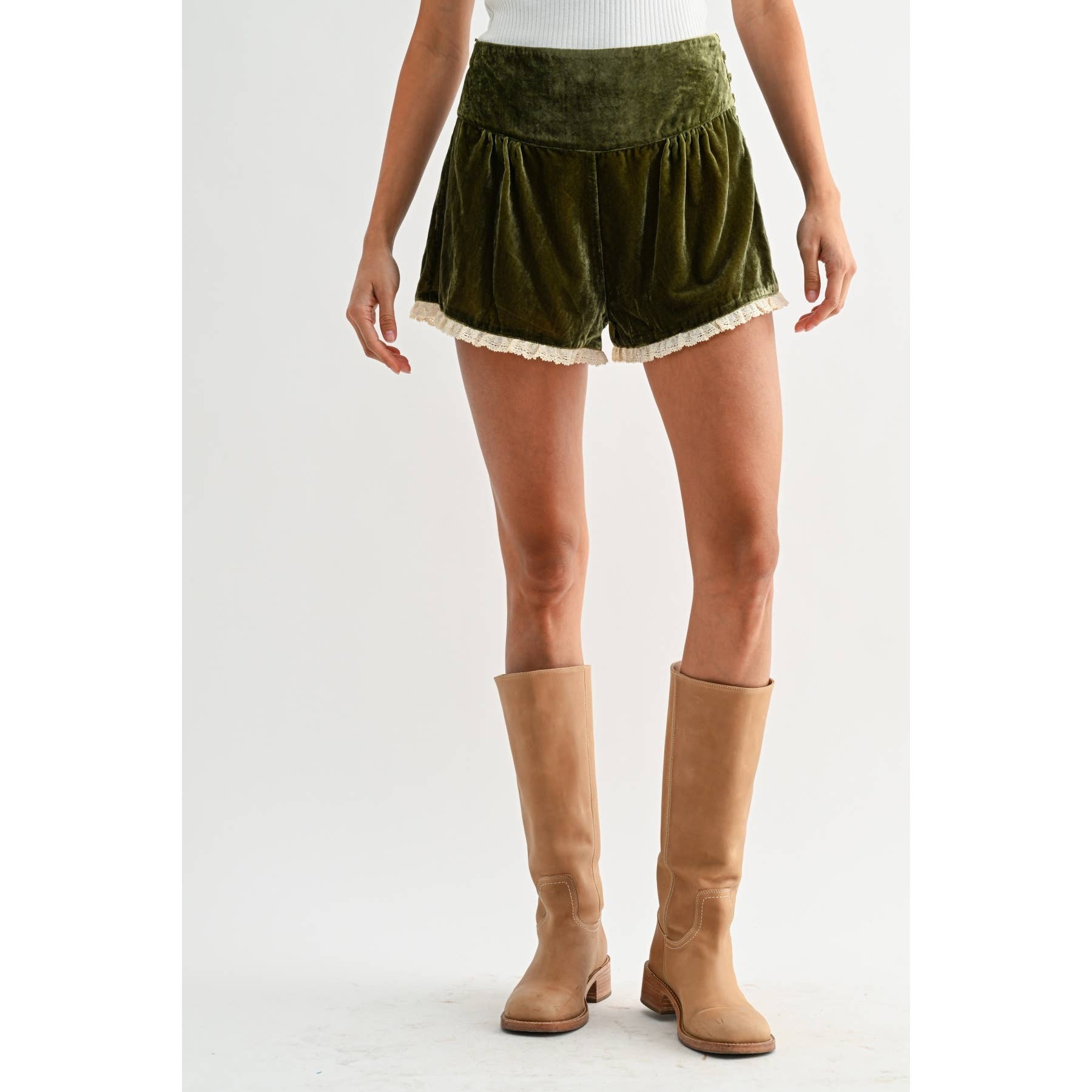 Mila Velvet Lace Trim Shorts