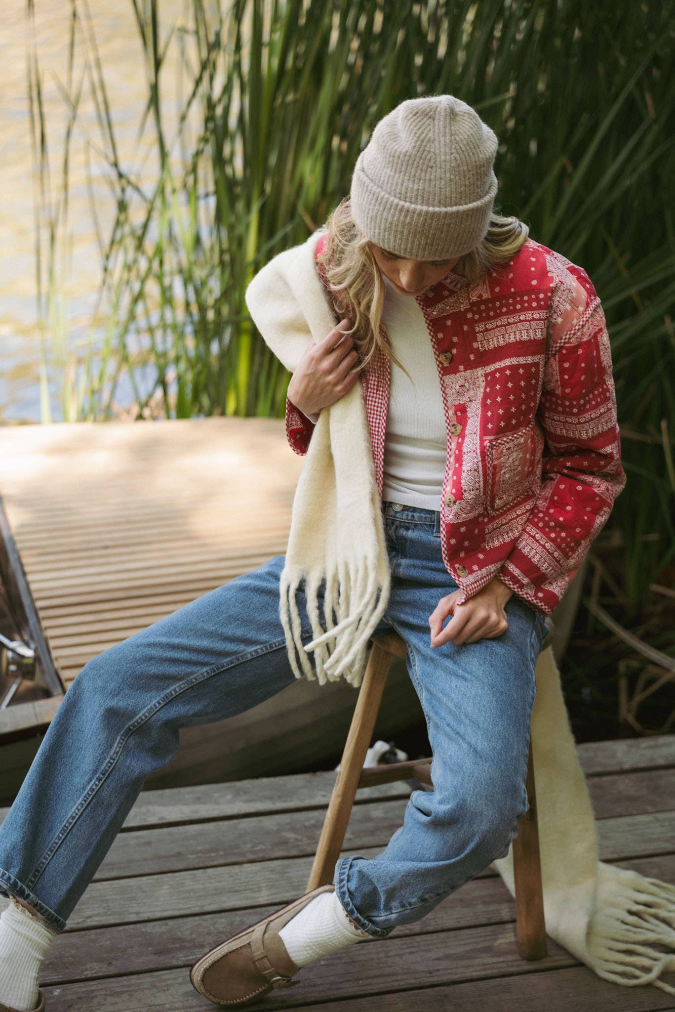 Maya Bandana Quilted Jacket in Red