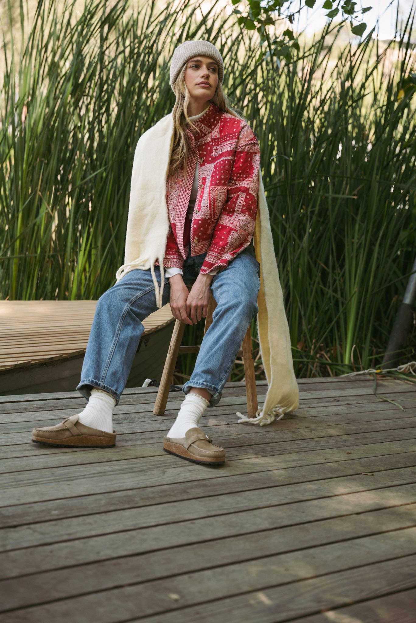 Maya Bandana Quilted Jacket in Red