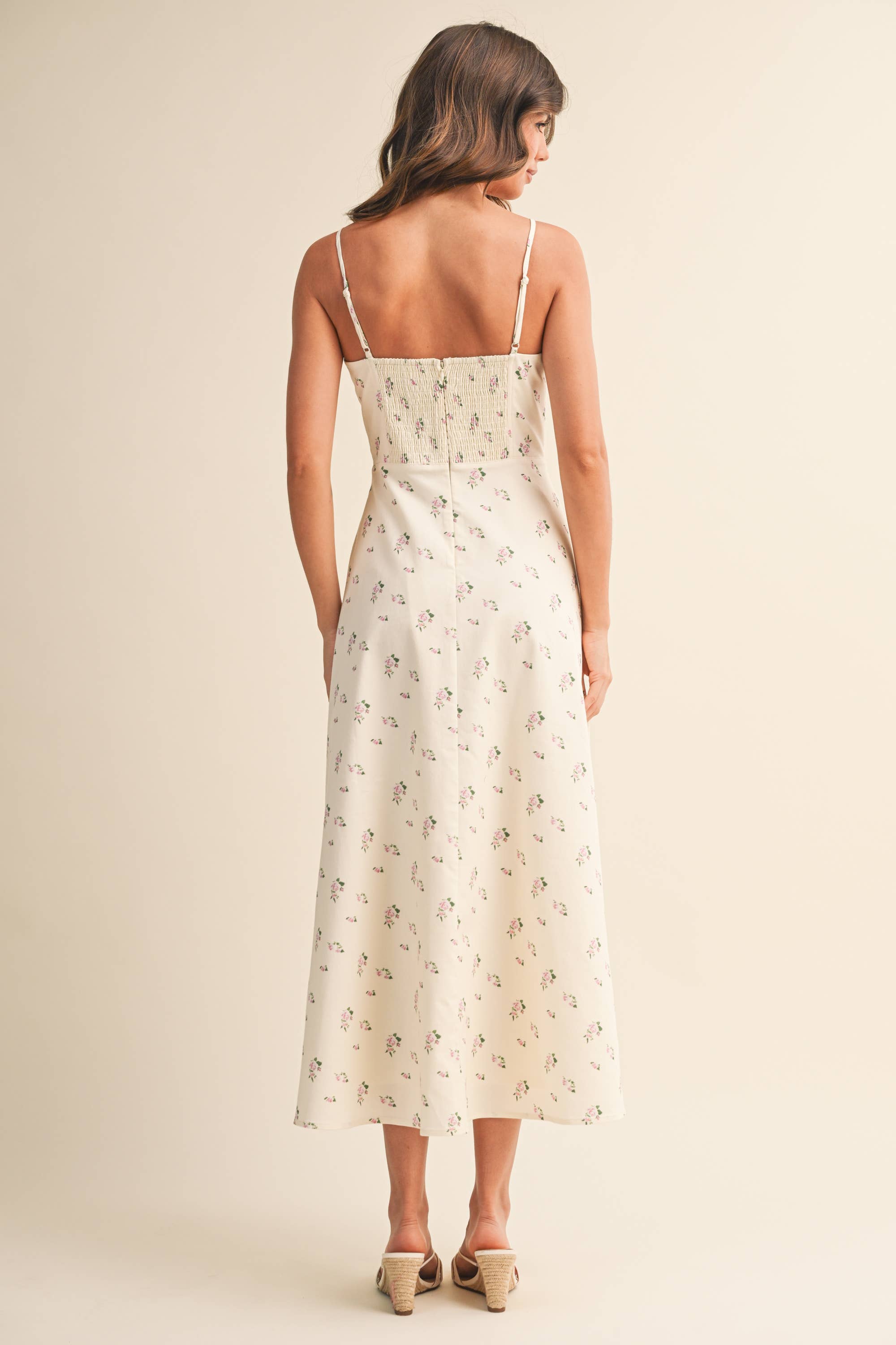 Vivienne Floral Panel Midi Dress in Cream