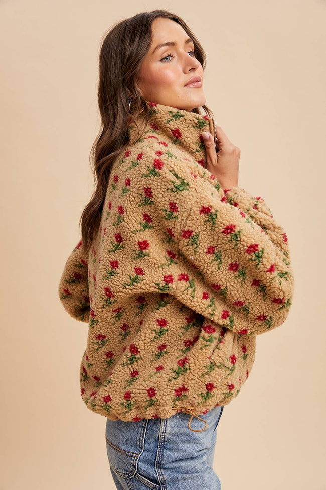 Felicity Floral Sherpa Jacket in Sepia Rose