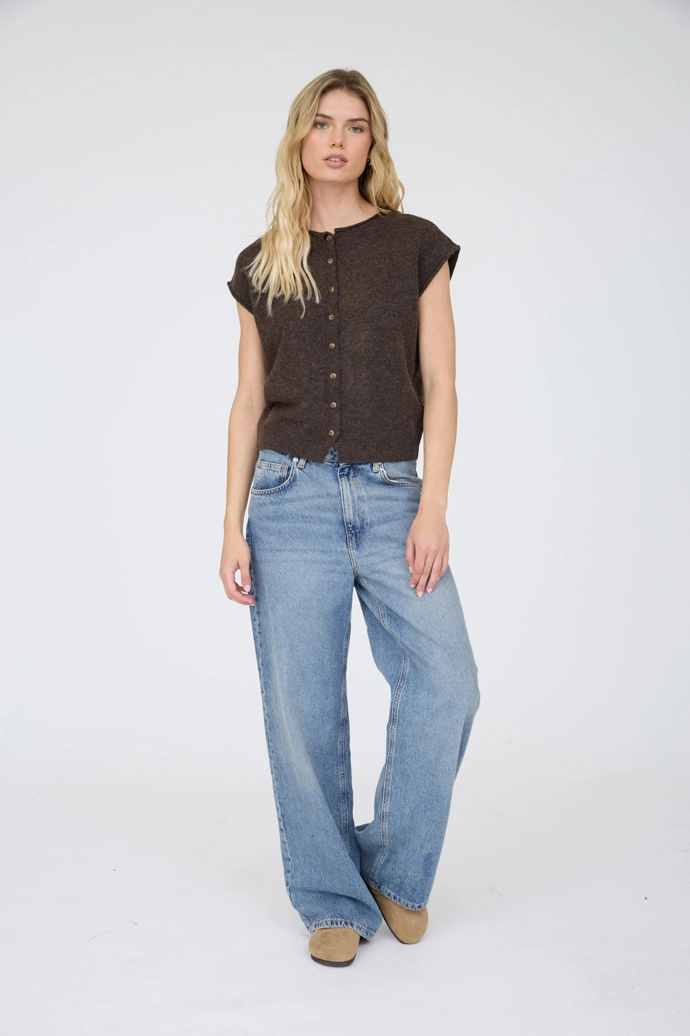Mocha Button Knit Vest