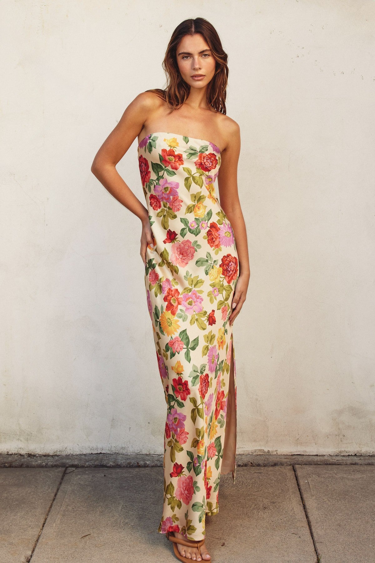 Romantic Garden Strapless Maxi Dress