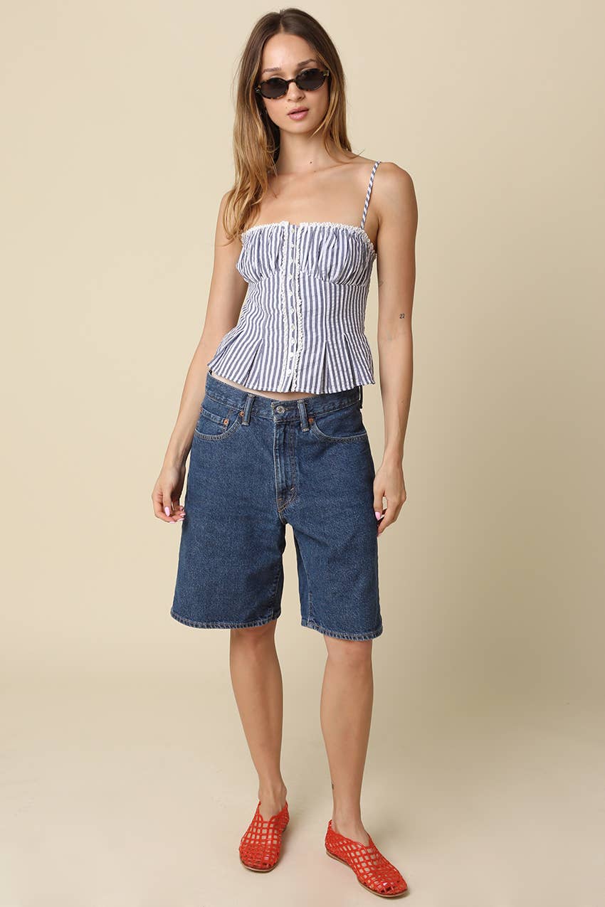 Taryn Pinstripe Peplum Top in Denim Stripe