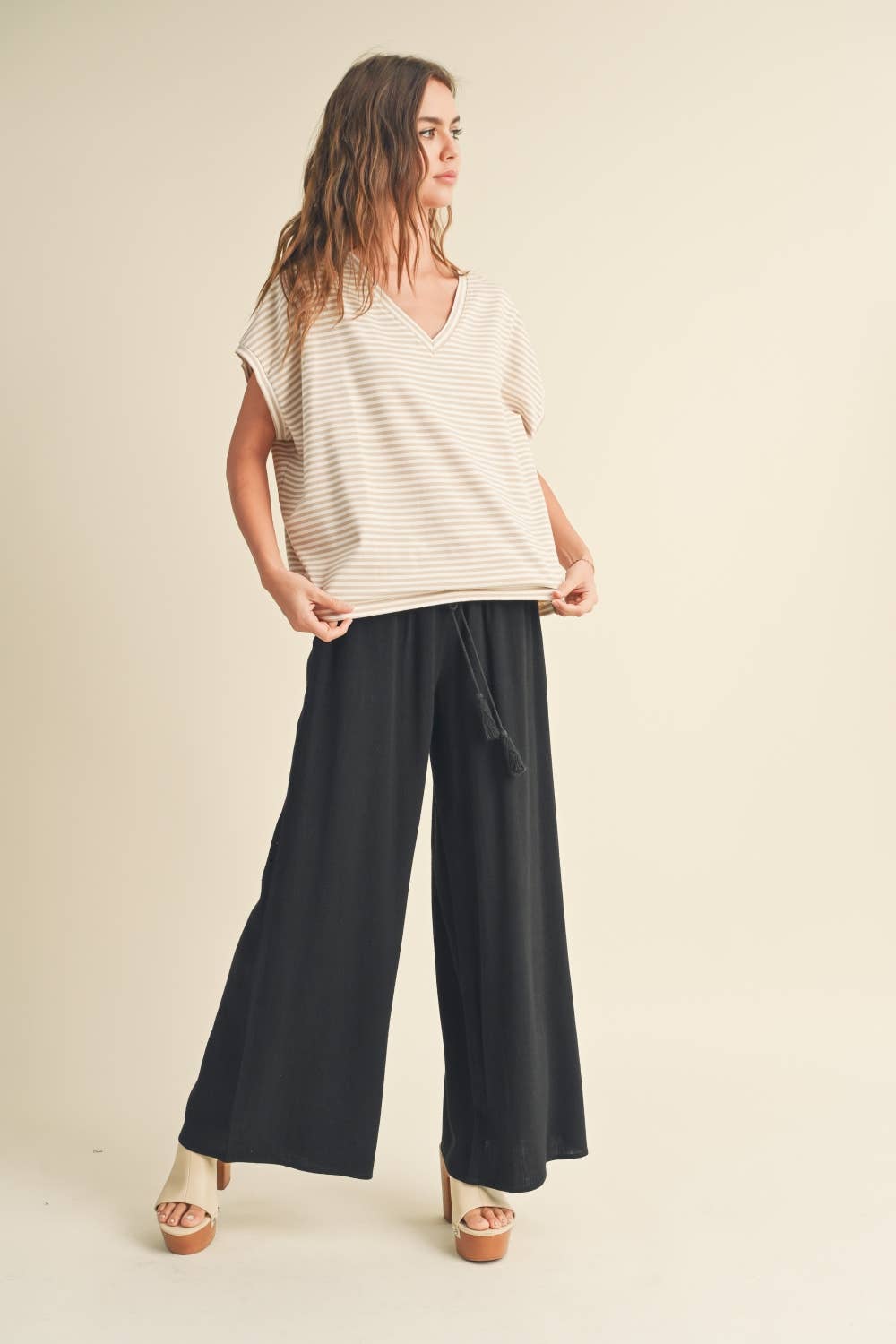 Nautical Stripe Knit Top in Beige