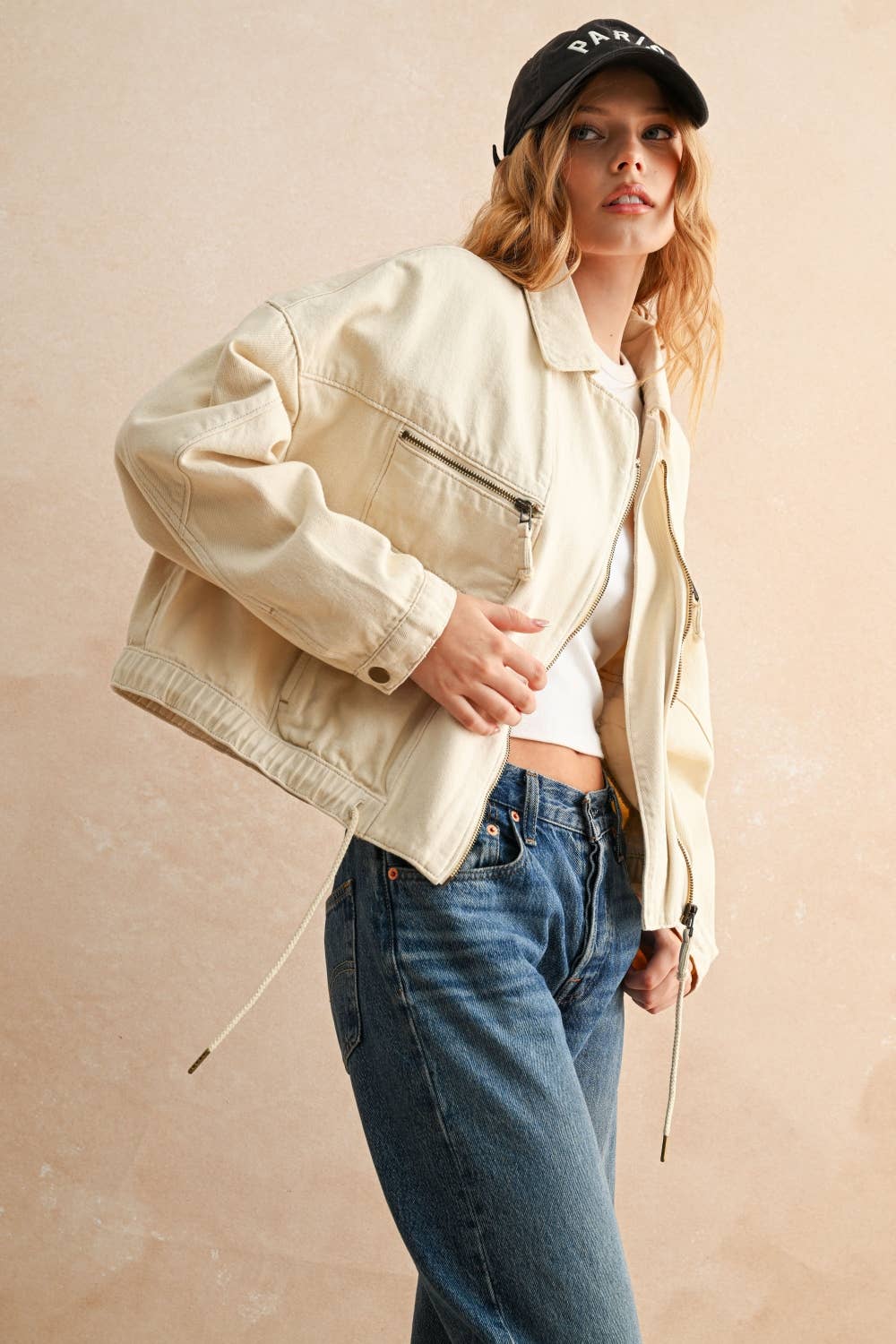 Urban Train Cotton Moto Jacket in Ecru