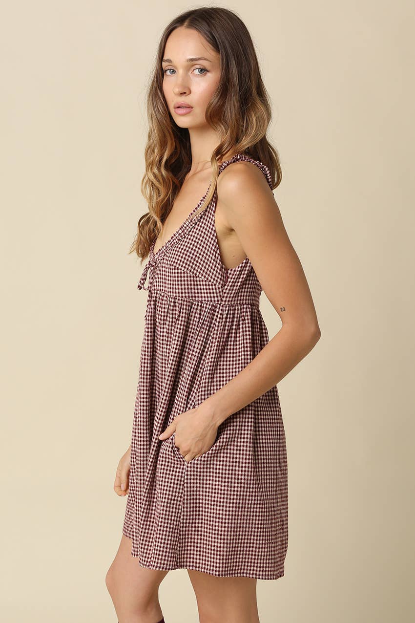Camilla Gingham Mini Dress in Black