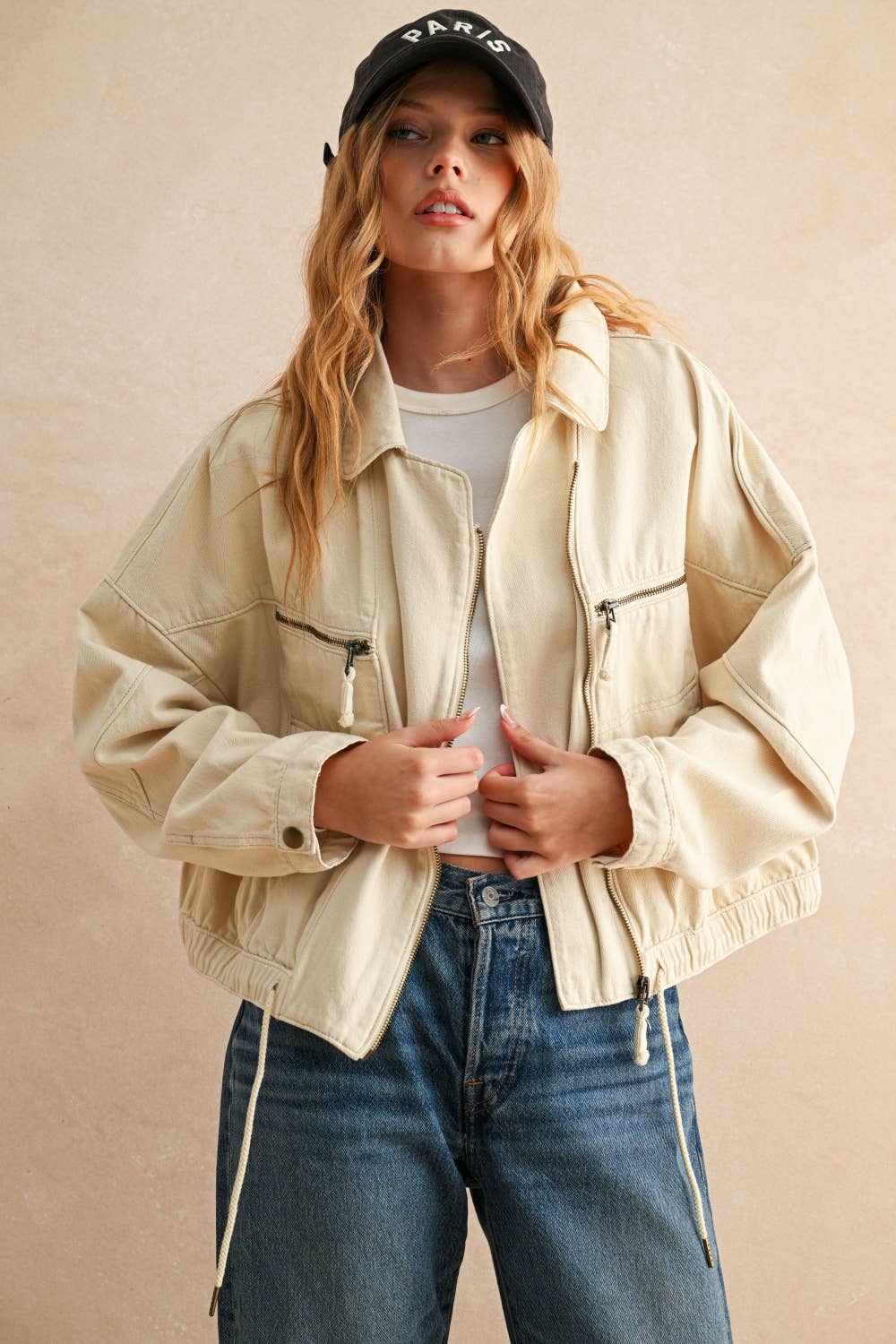 Urban Train Cotton Moto Jacket in Ecru