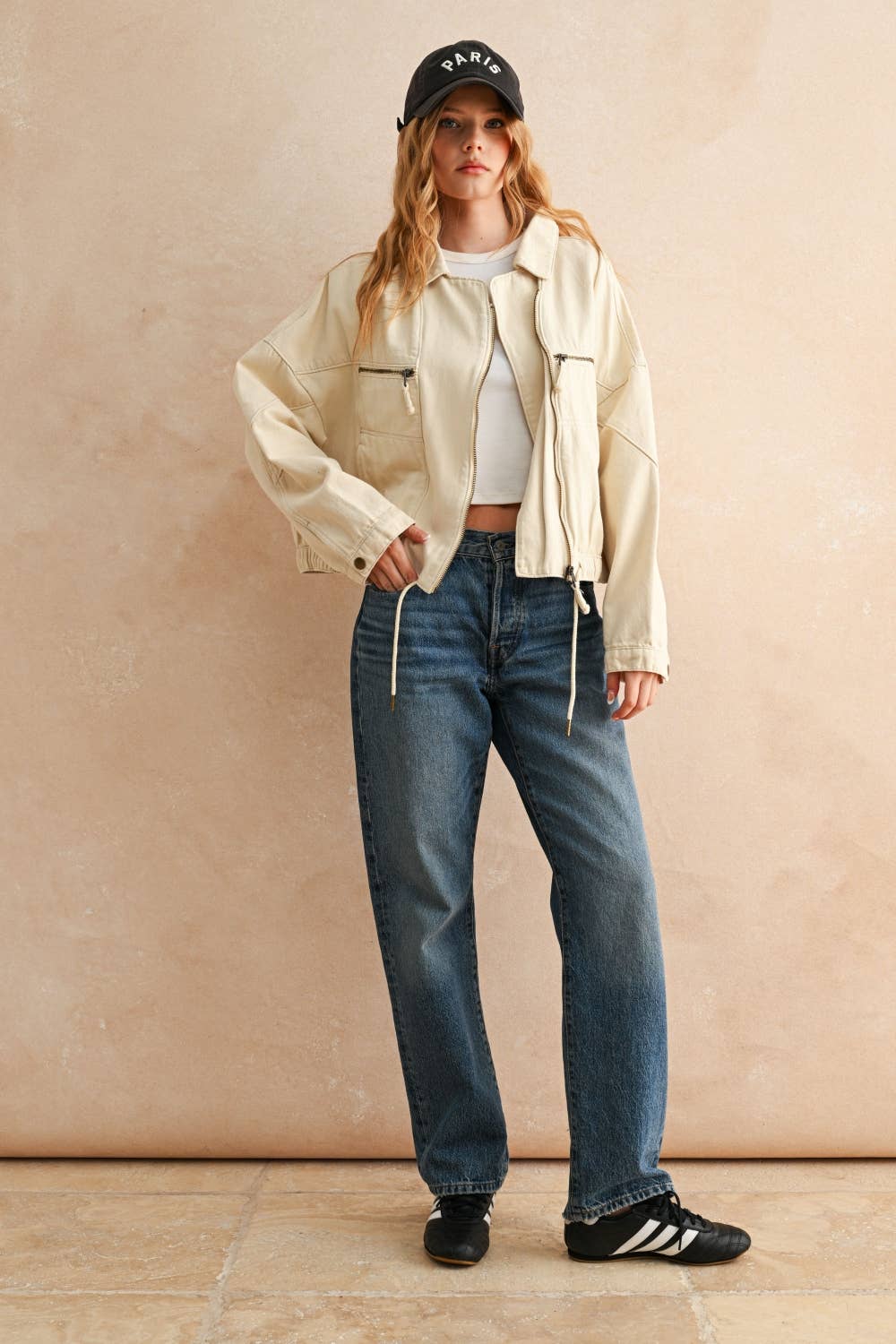 Urban Train Cotton Moto Jacket in Ecru