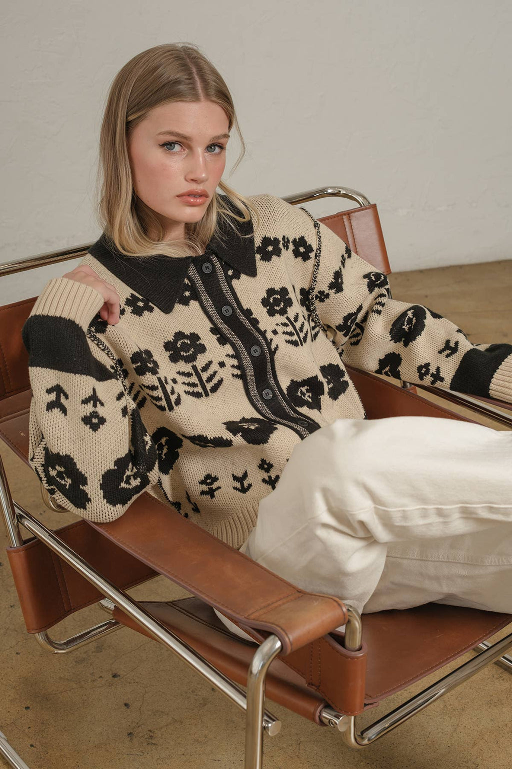 Floral Jacquard Knit Cardigan