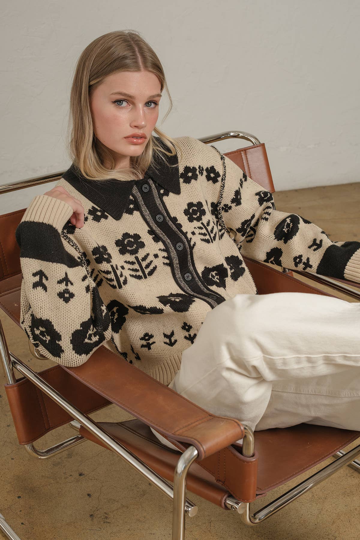 Floral Jacquard Knit Cardigan