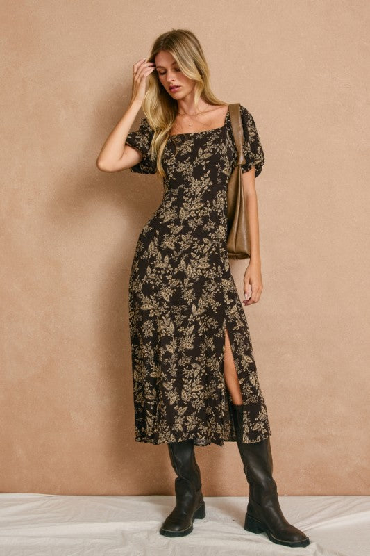 Brown Butter High Slit Midi Dress