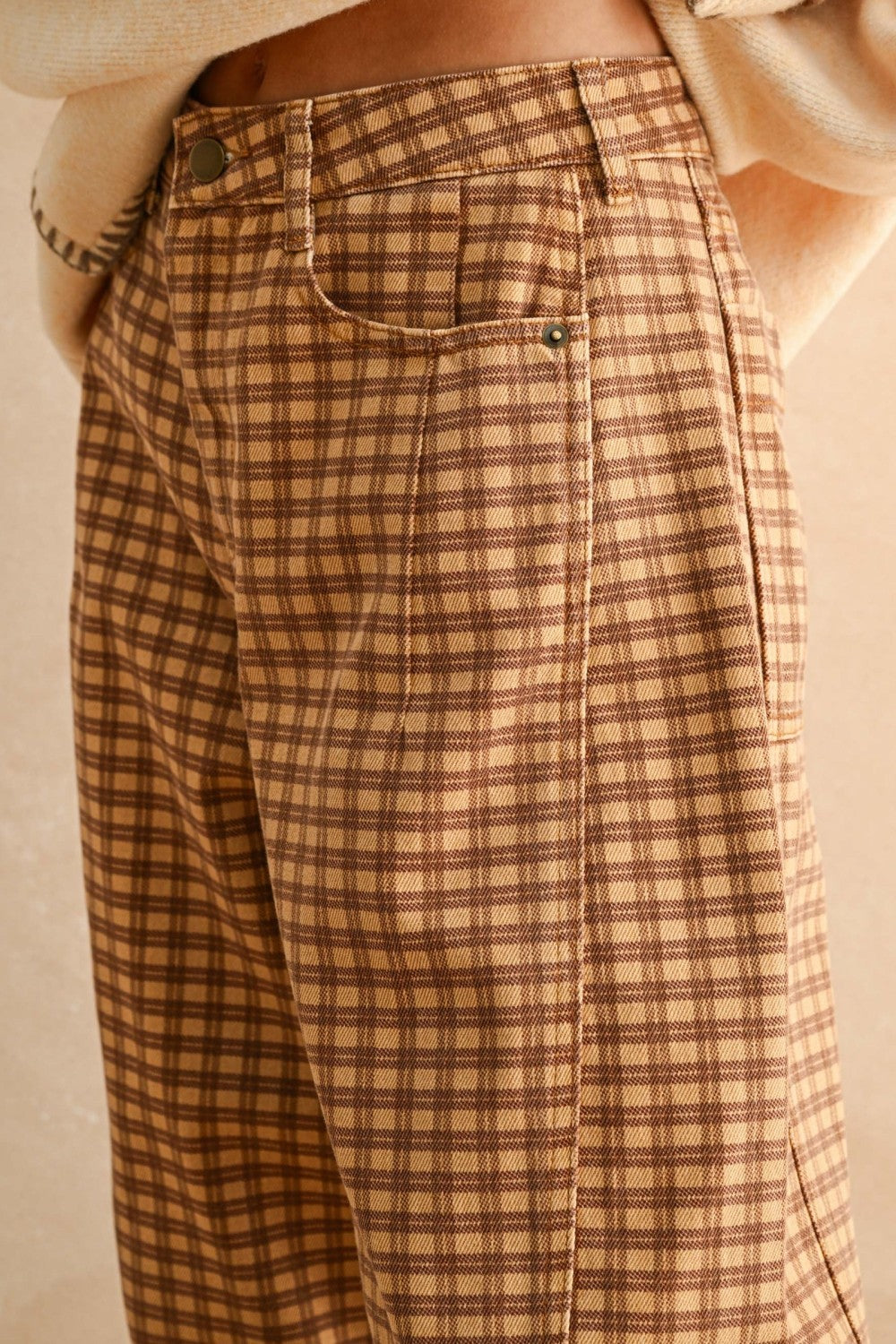 Autumn Grid Barrel Pants in Camel