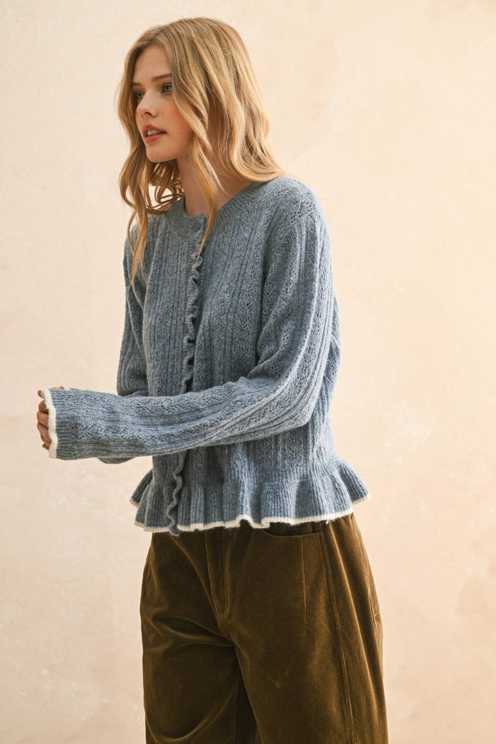 Charlie Ruffled Detail Sweater Cardigan