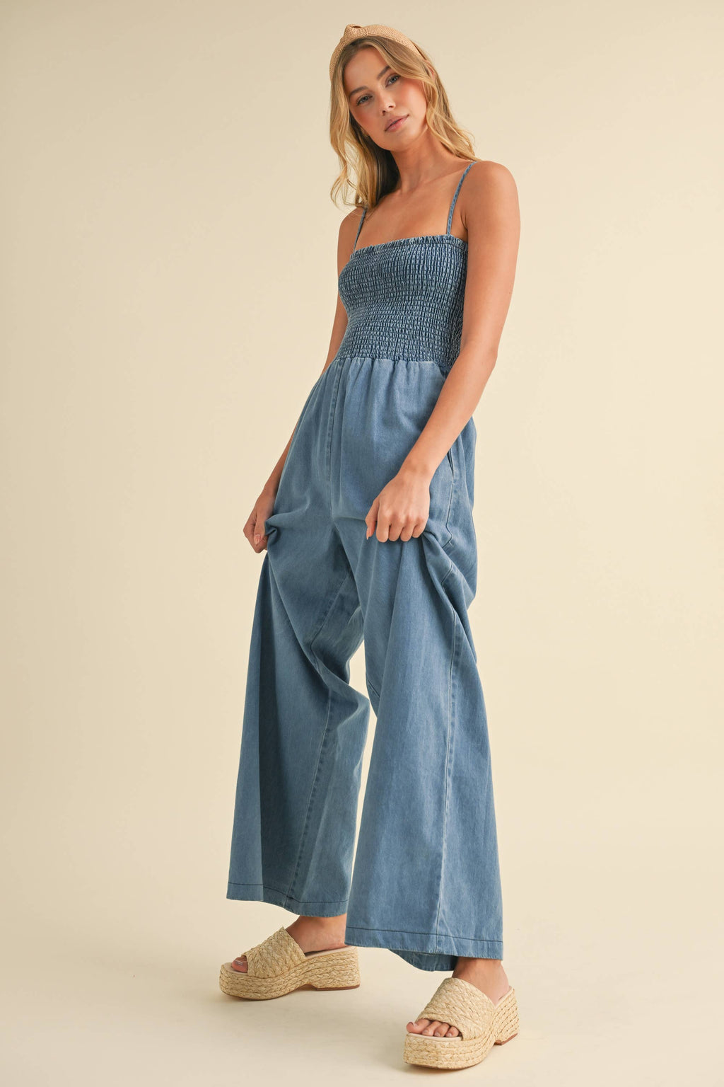 Paloma Smocked Denim Jumpsuit