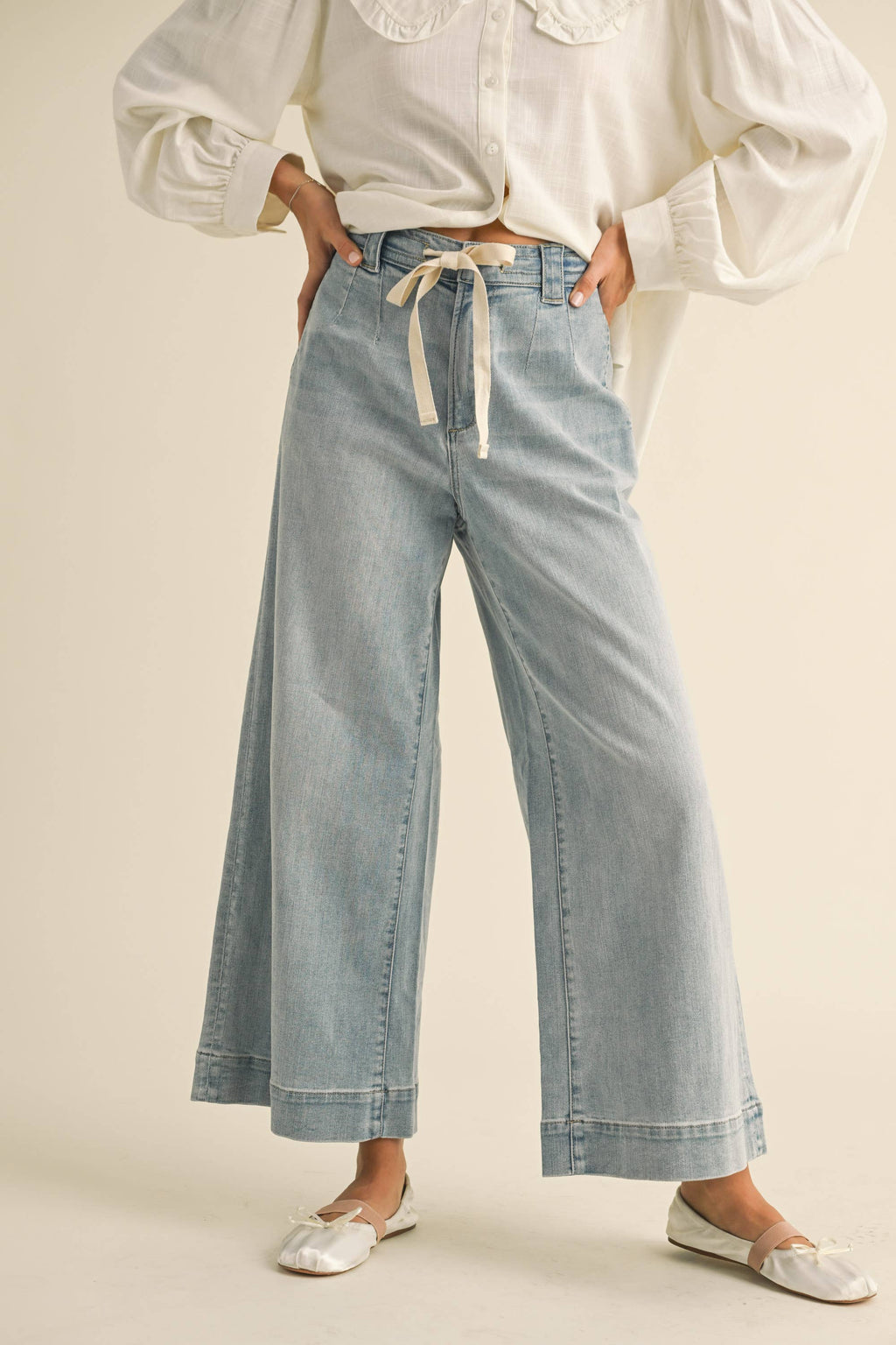 Salt Sky Tie-Front Denim Pants