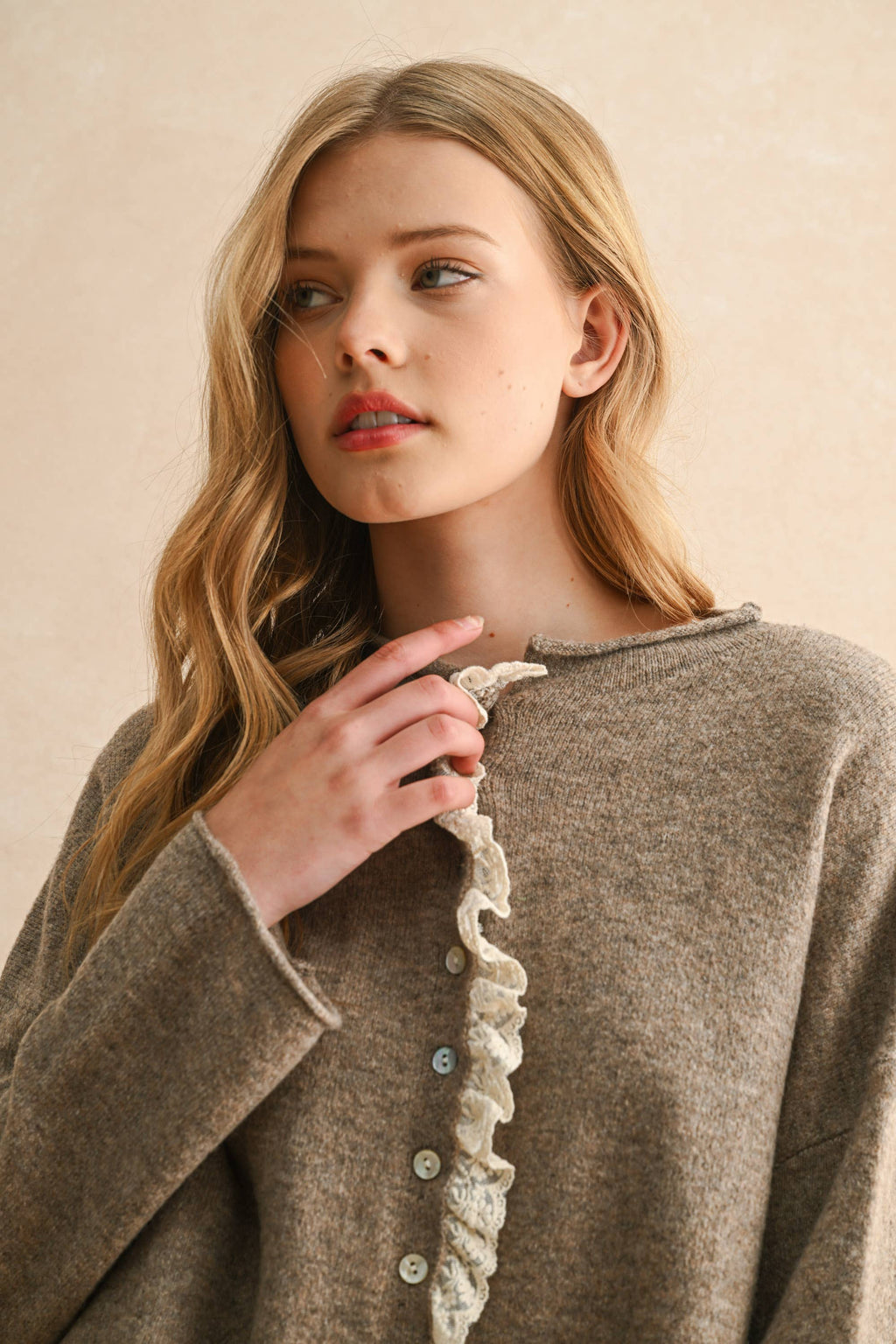 Davis Lace Trim Knit Cardigan