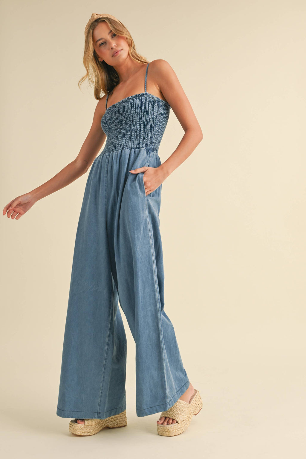 Paloma Smocked Denim Jumpsuit