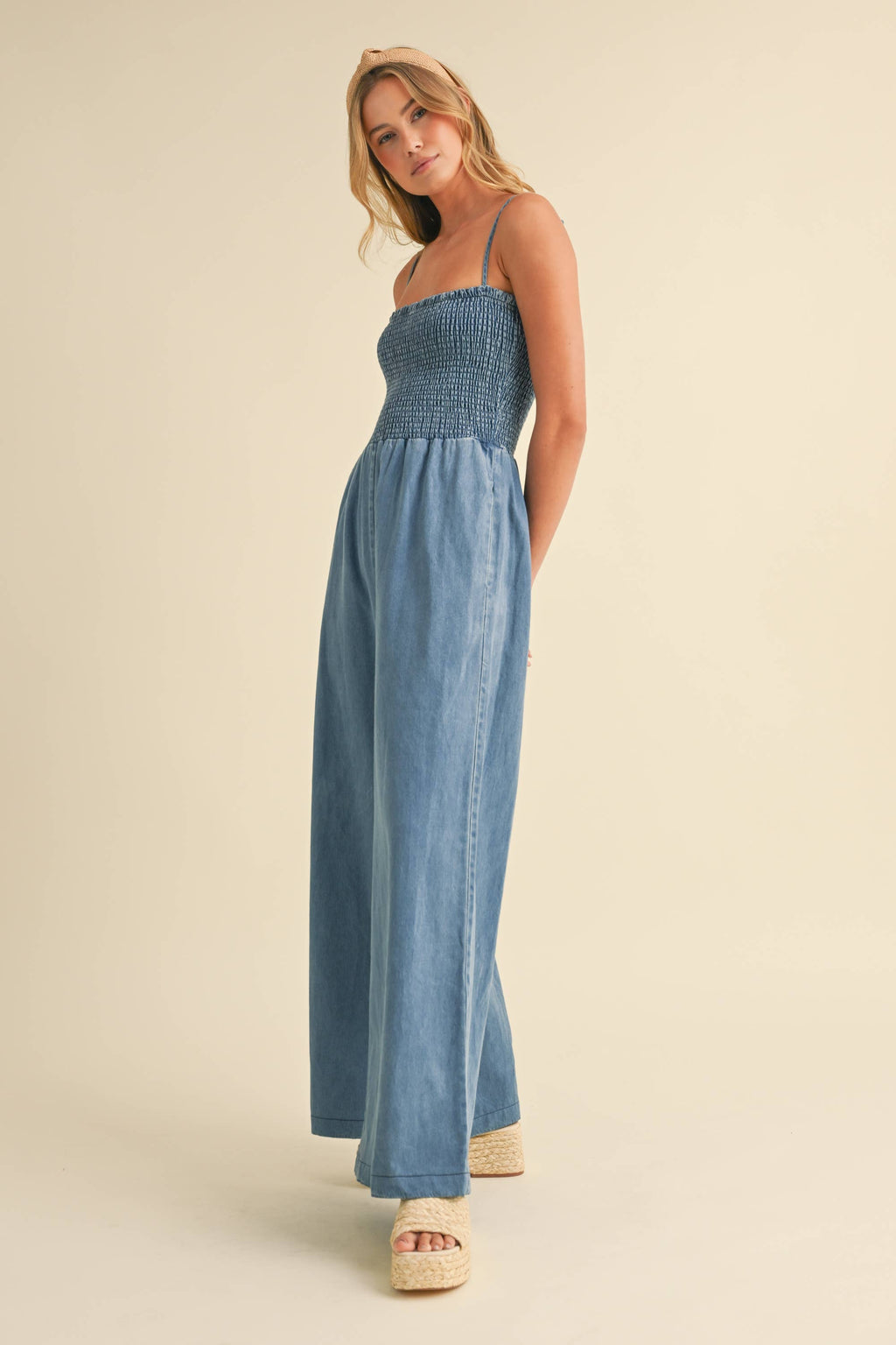 Paloma Smocked Denim Jumpsuit