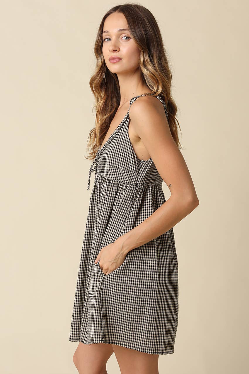 Camilla Gingham Mini Dress in Black