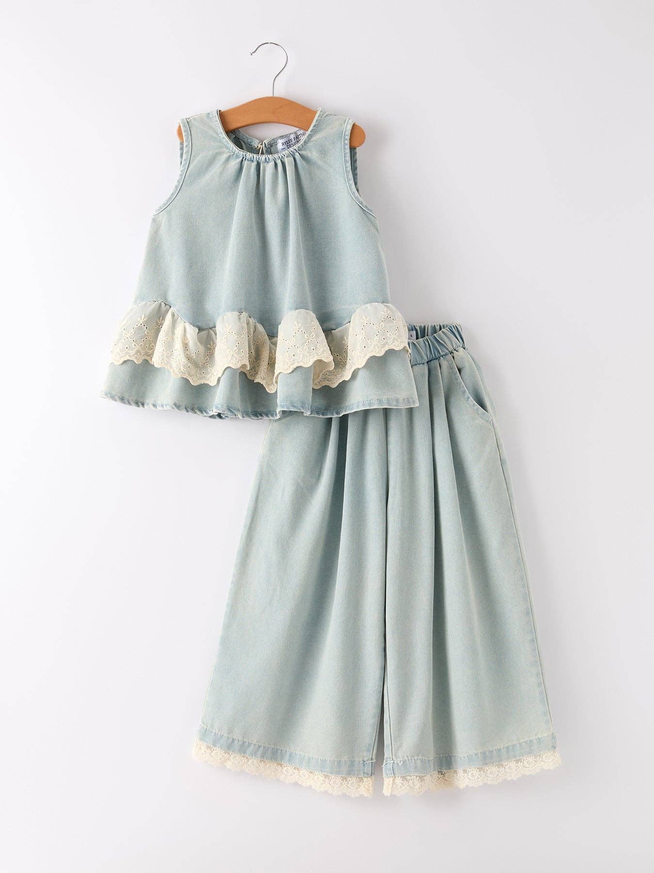Summer Light Denim Lace Girls Set