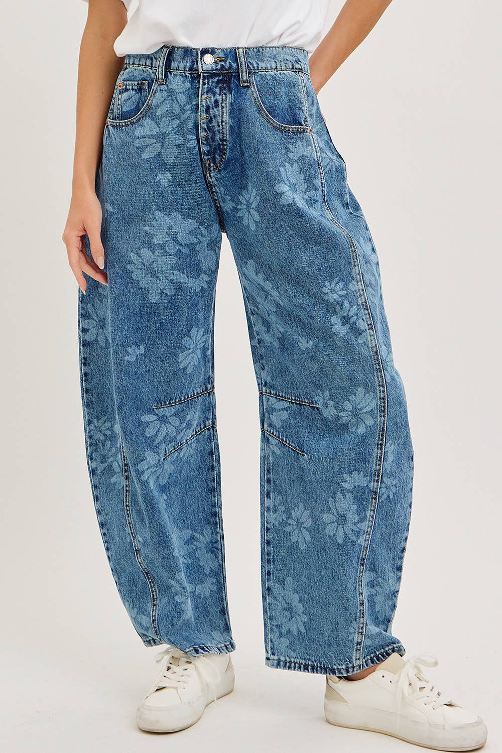 Calla Floral Print Barrel Jeans