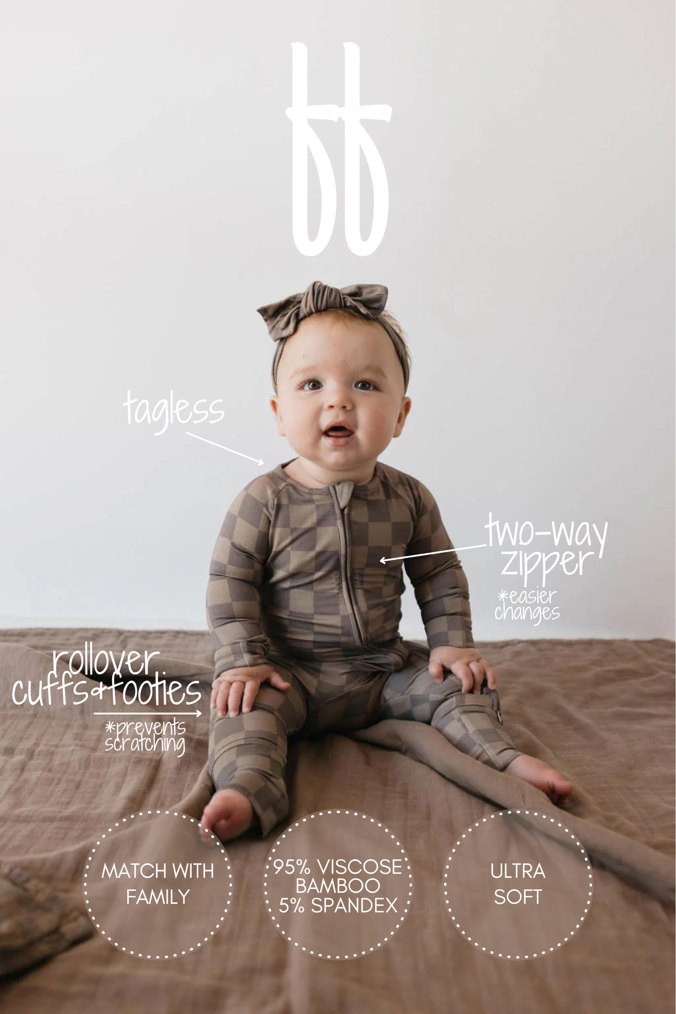 Brown Checkerboard Zip Pajamas