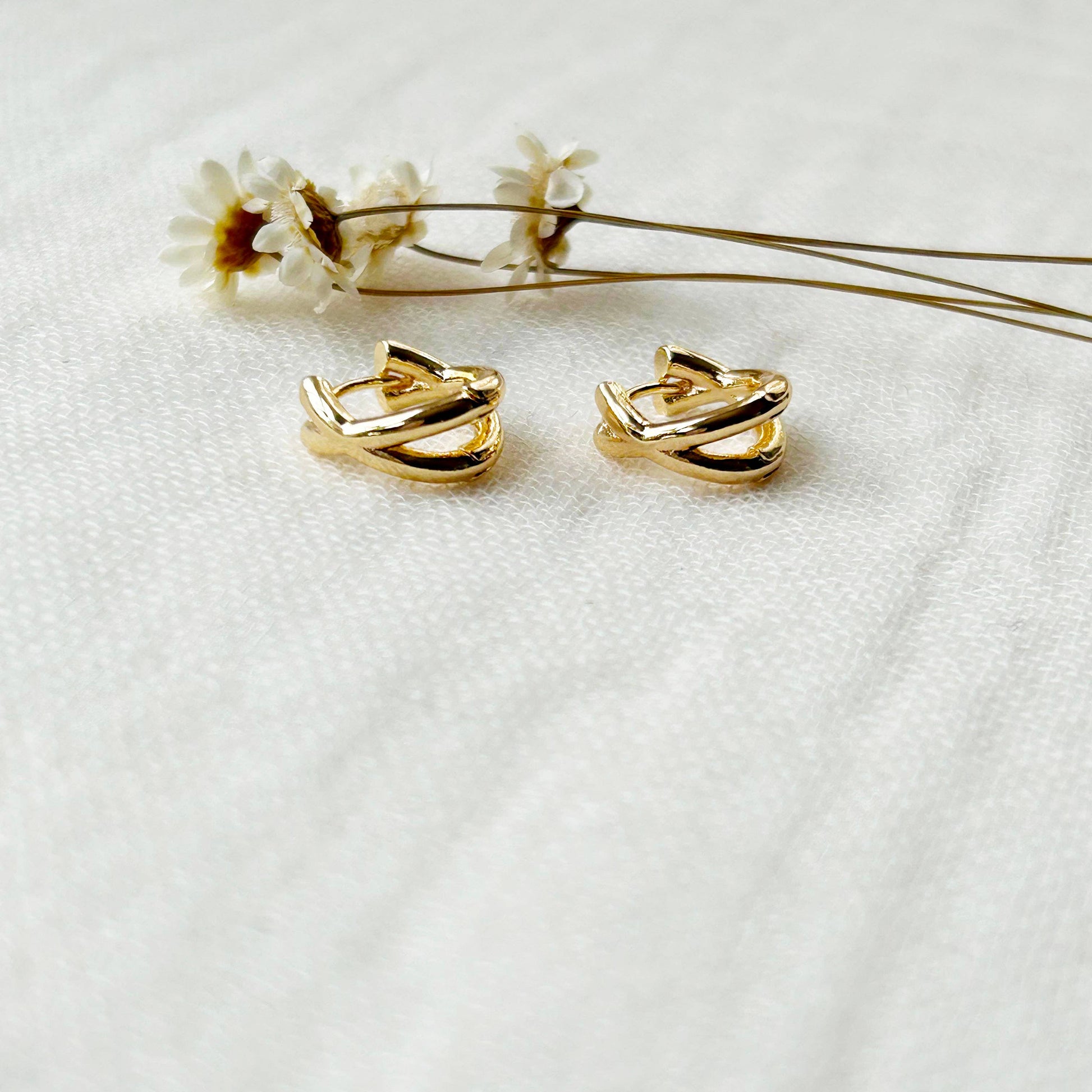Gold Criss Cross Hoops