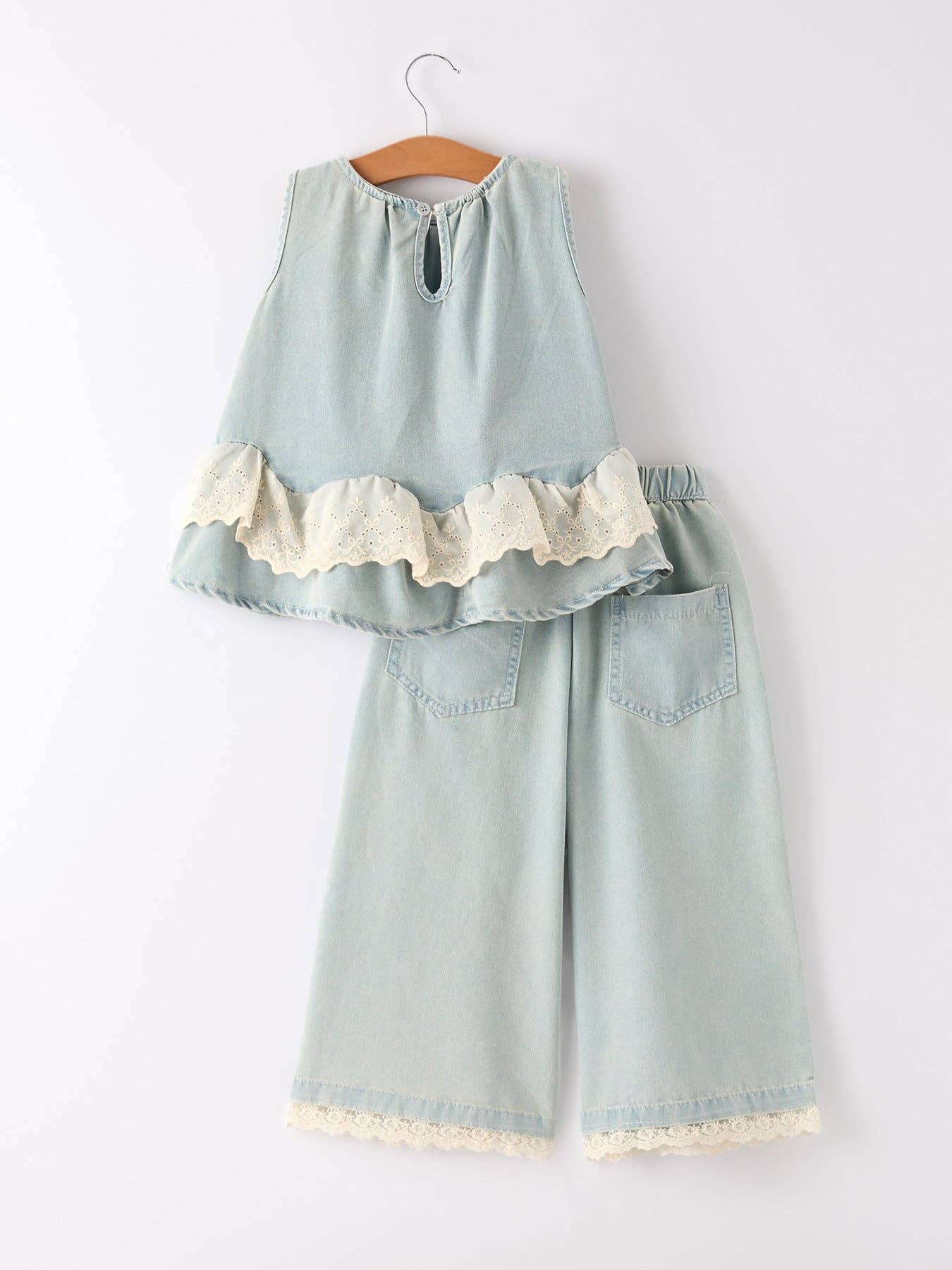 Summer Light Denim Lace Girls Set