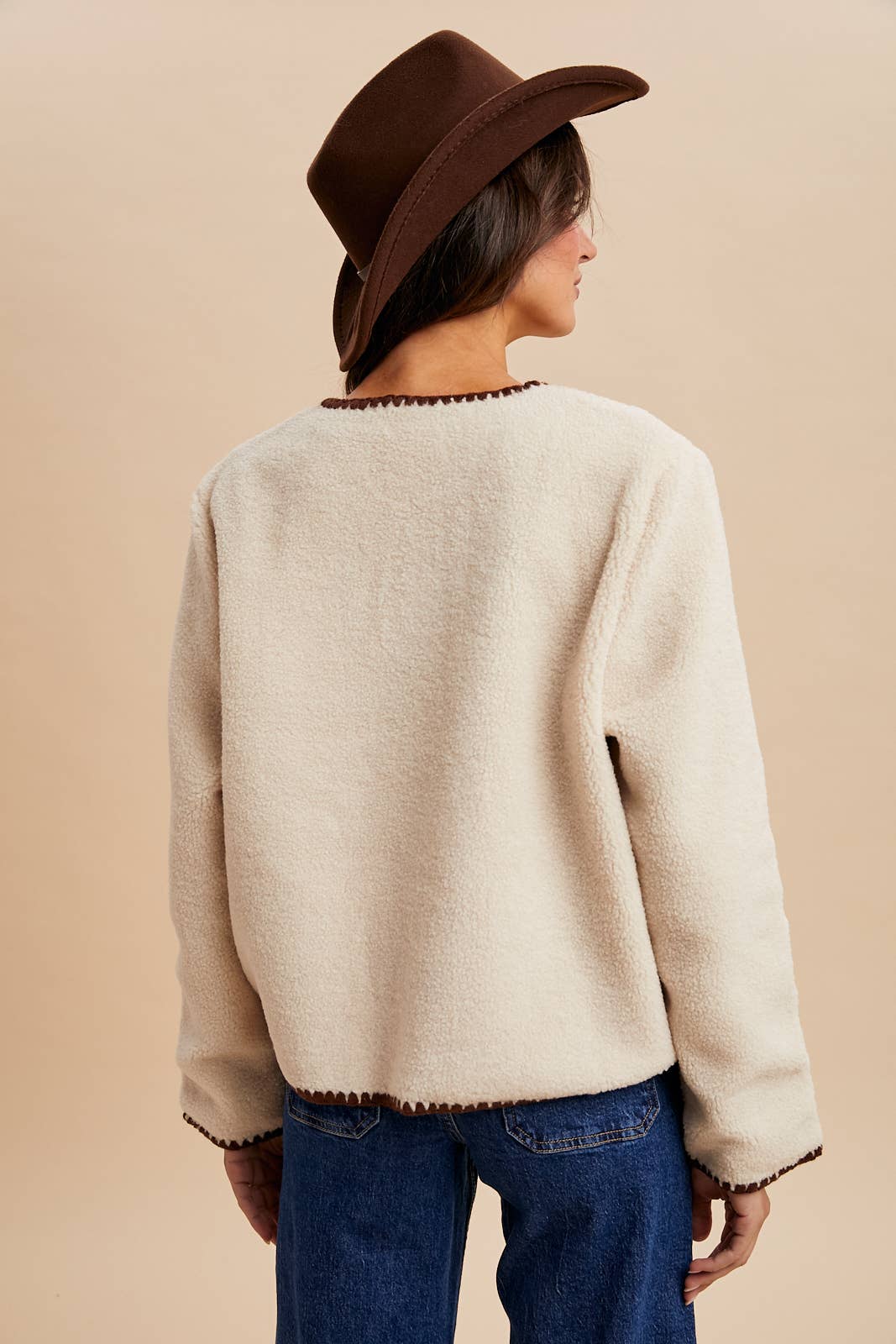 Cora Contrast Stitch Sherpa Cardigan