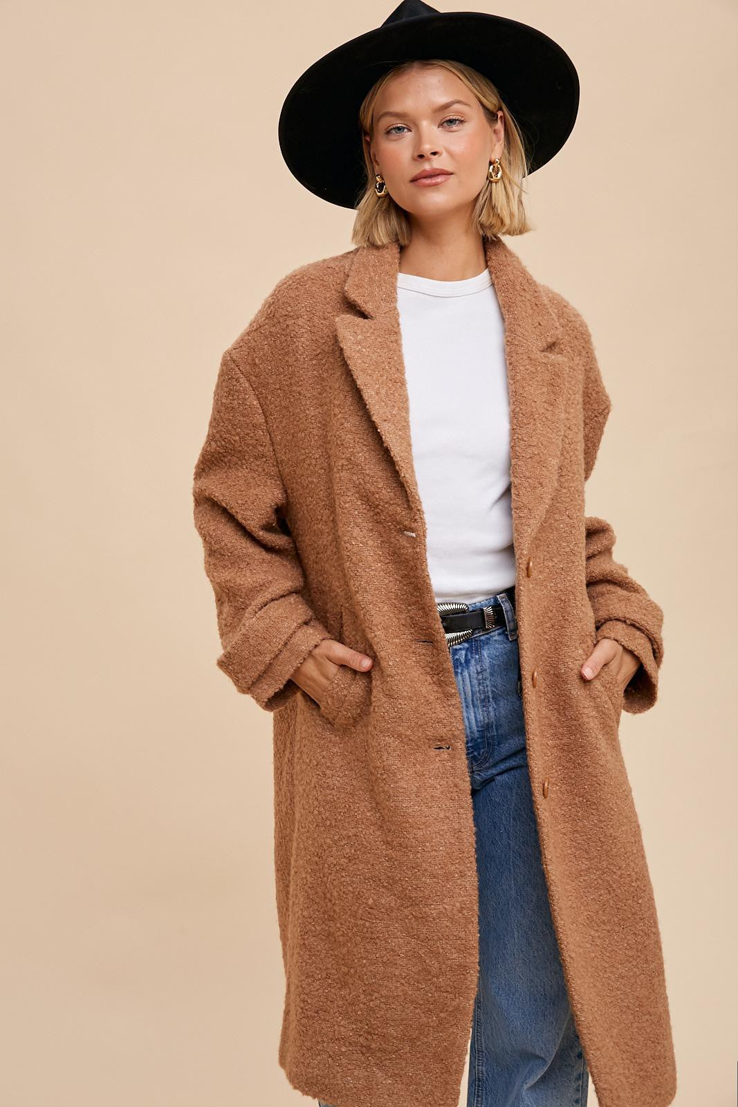 Blaise Boucle Coat in Camel