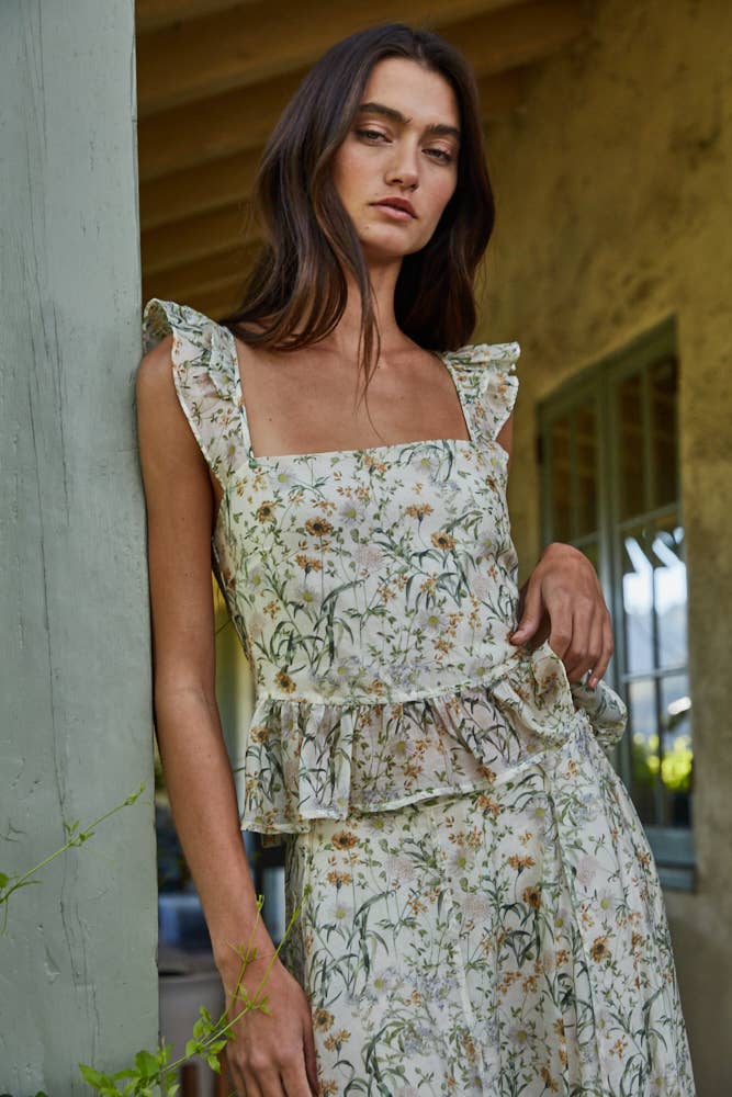 Fly Away Floral Print Ruffle Top