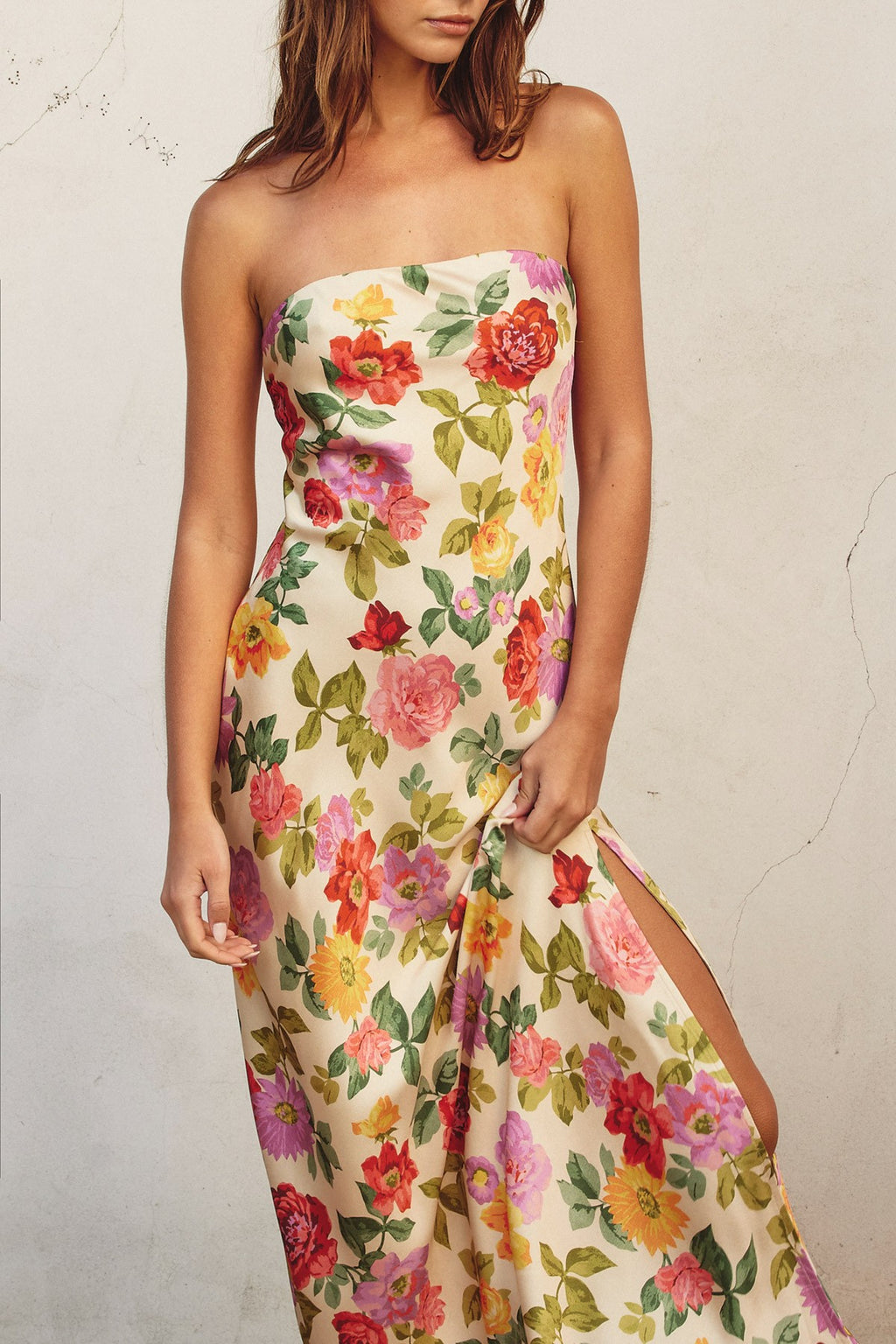 Romantic Garden Strapless Maxi Dress