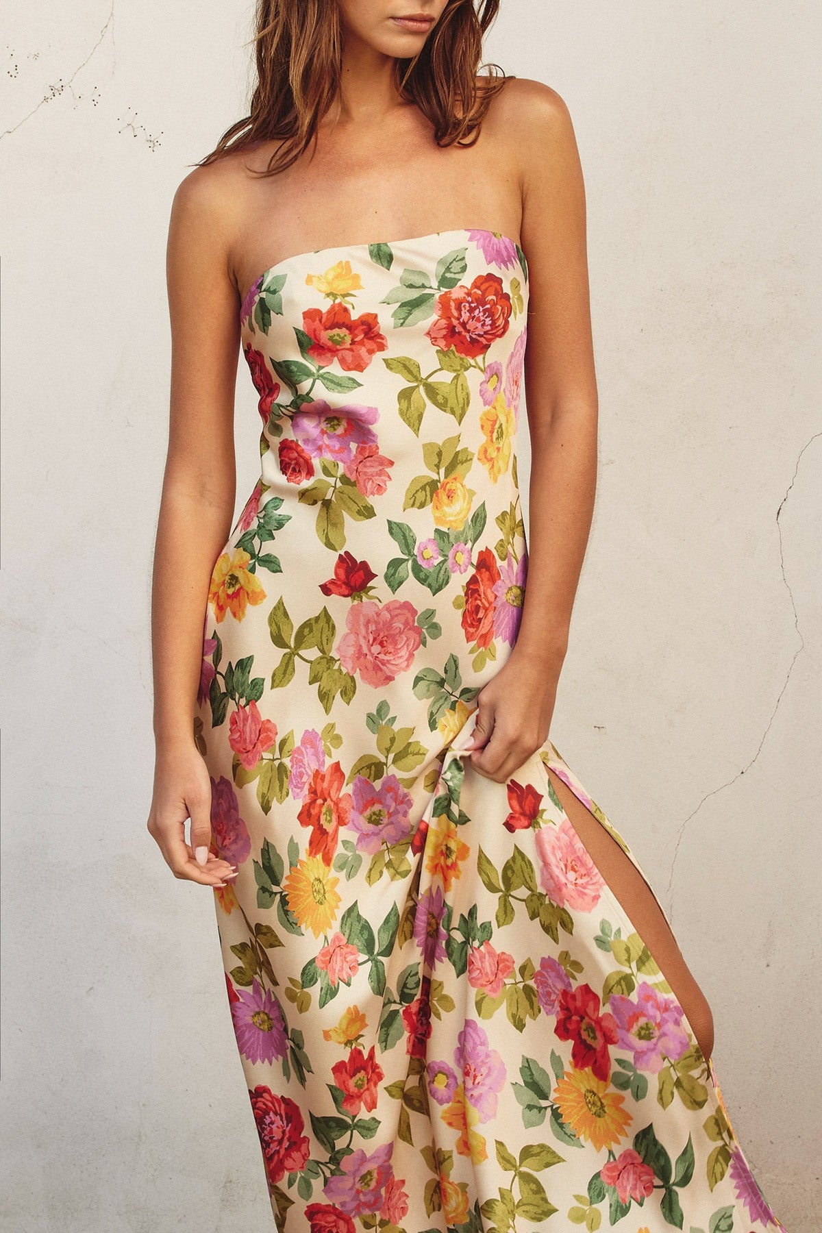 Romantic Garden Strapless Maxi Dress