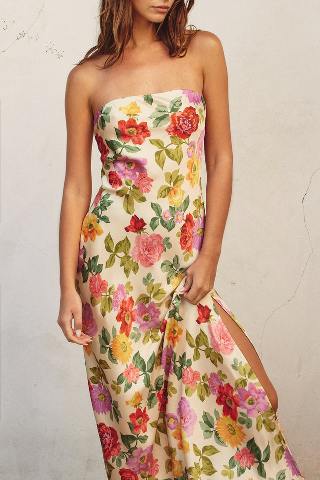 Romantic Garden Strapless Maxi Dress
