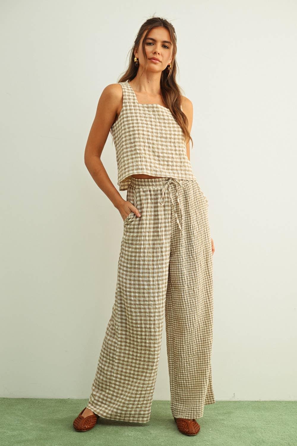 Cooper Gingham Pants in Beige