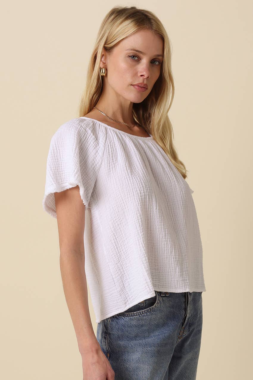 Melina Gathered Short-Sleeve Blouse