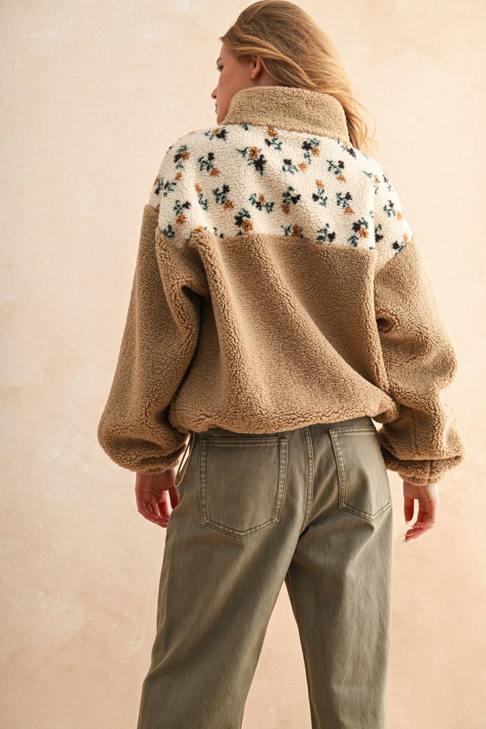 Floral Cozy Half Zip Sherpa
